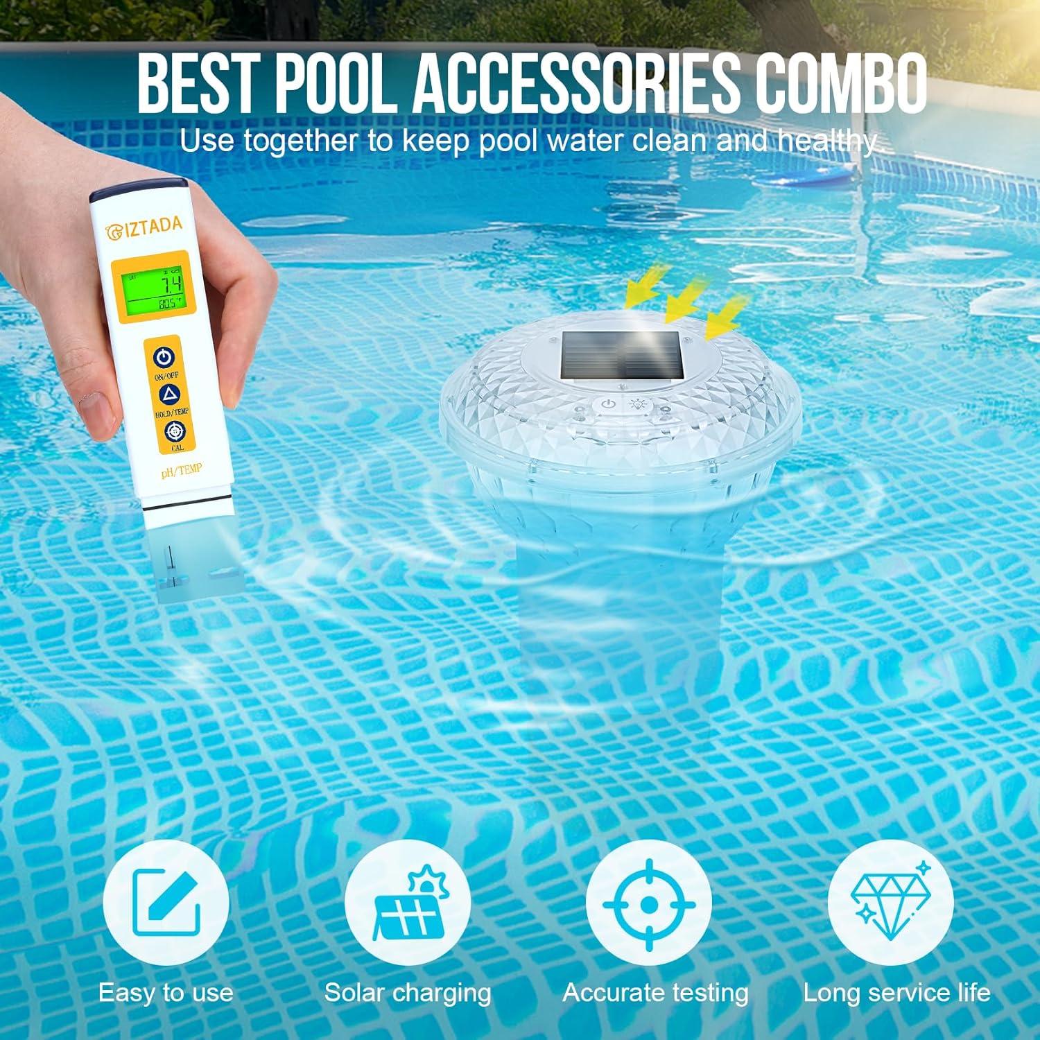 Flotador de Cloro Solar y Medidor Digital de pH para Piscinas