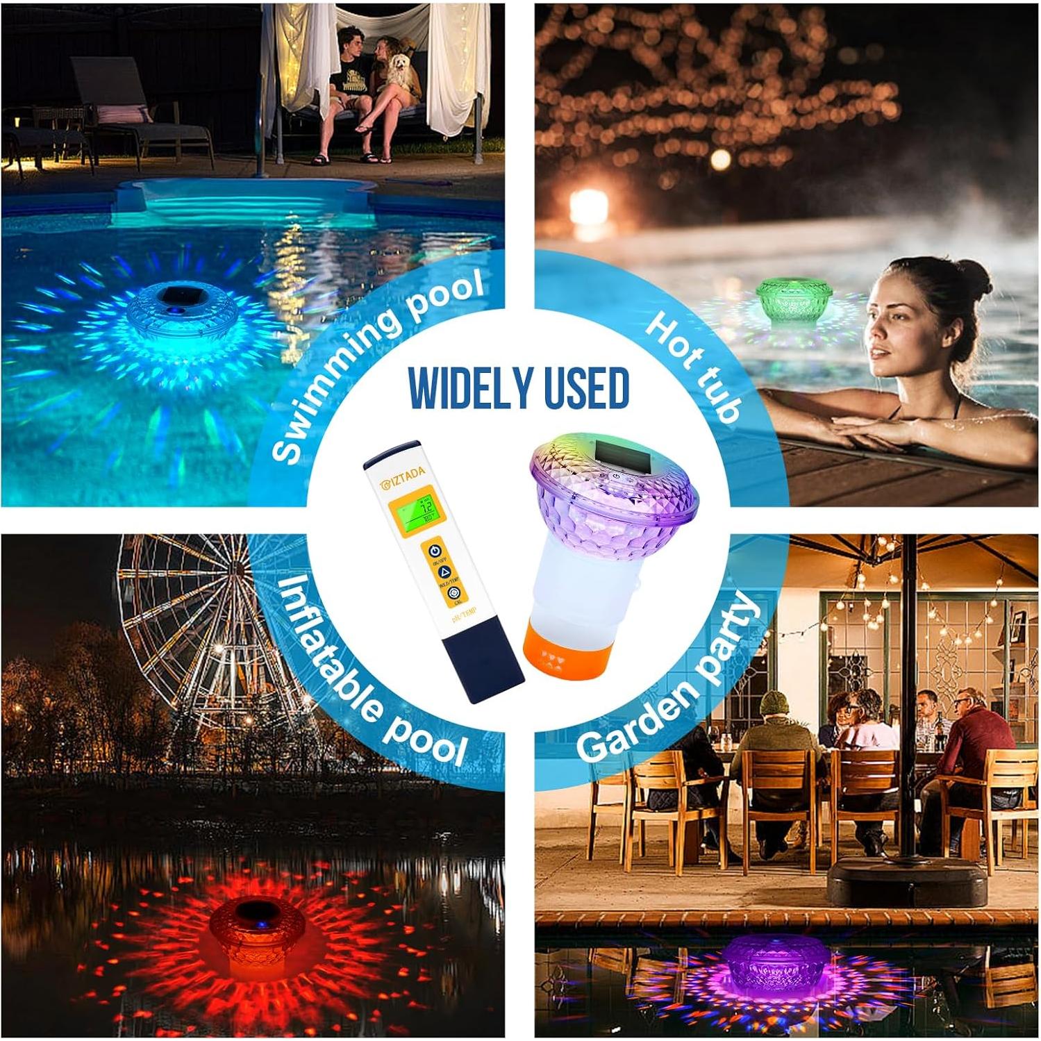 Flotador de Cloro Solar y Medidor Digital de pH para Piscinas