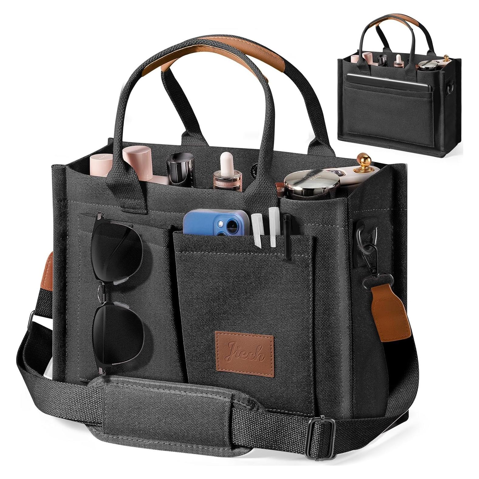 Bolsa Tote JIECH de Lona Negra con 3 Bolsillos