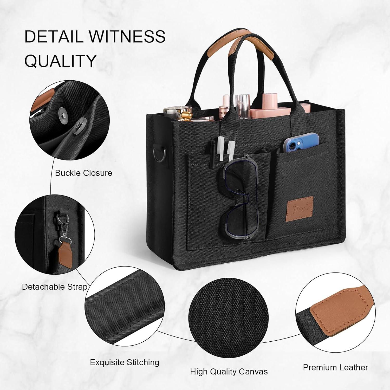 Bolsa Tote JIECH de Lona Negra con 3 Bolsillos
