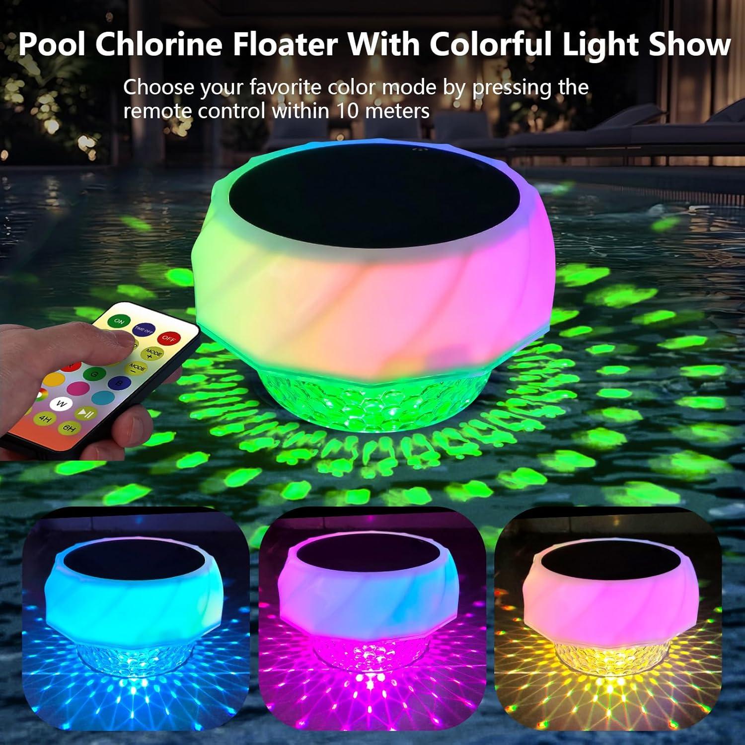 Flotador de Cloro Solar MUDIKIC con Luz RGB y Flujo Ajustable