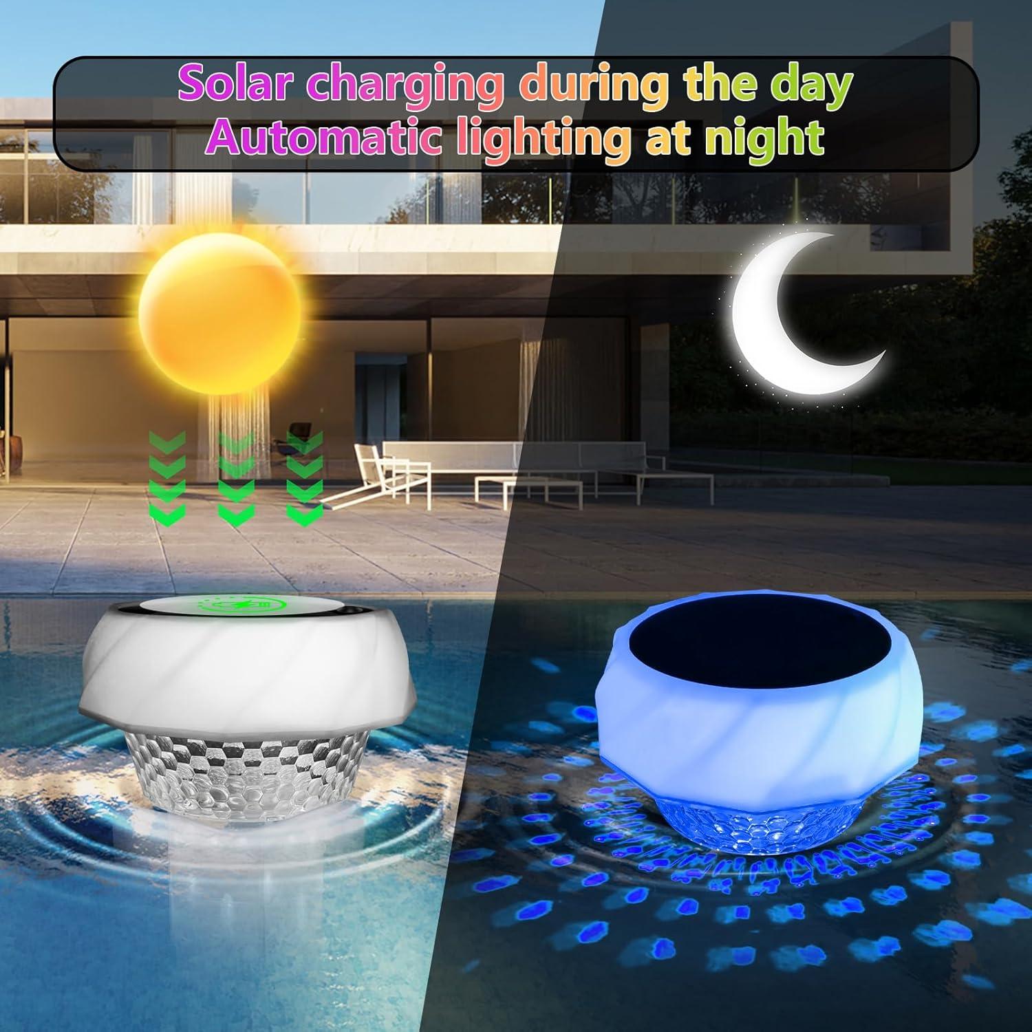 Flotador de Cloro Solar MUDIKIC con Luz RGB y Flujo Ajustable