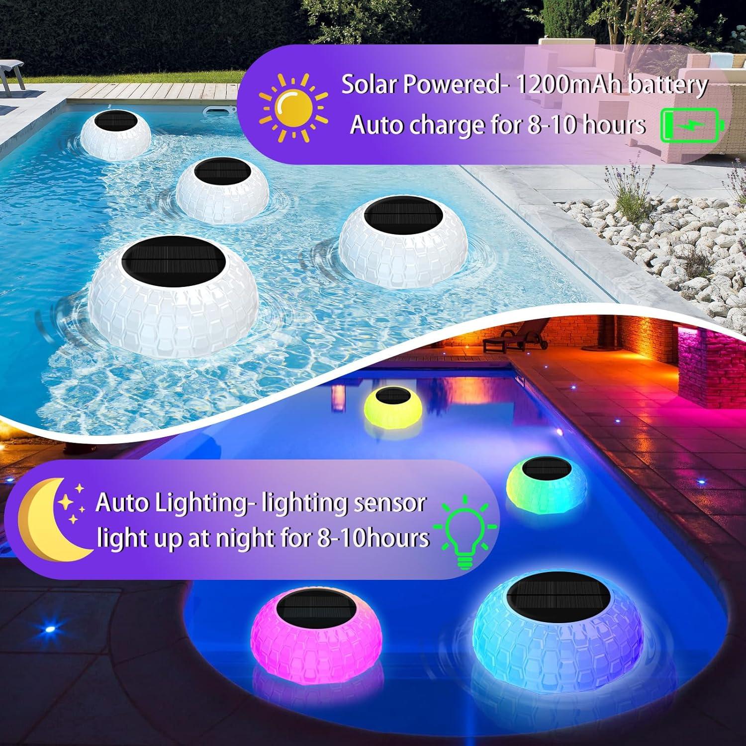 Flotador de Cloro Solar IDUNSEED para Piscina con Luz RGB