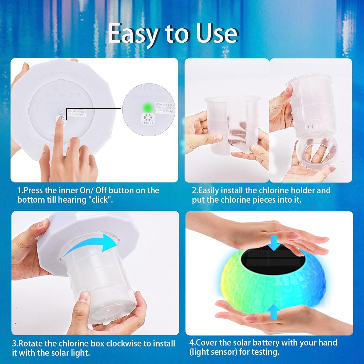 Flotador de Cloro Solar IDUNSEED para Piscina con Luz RGB