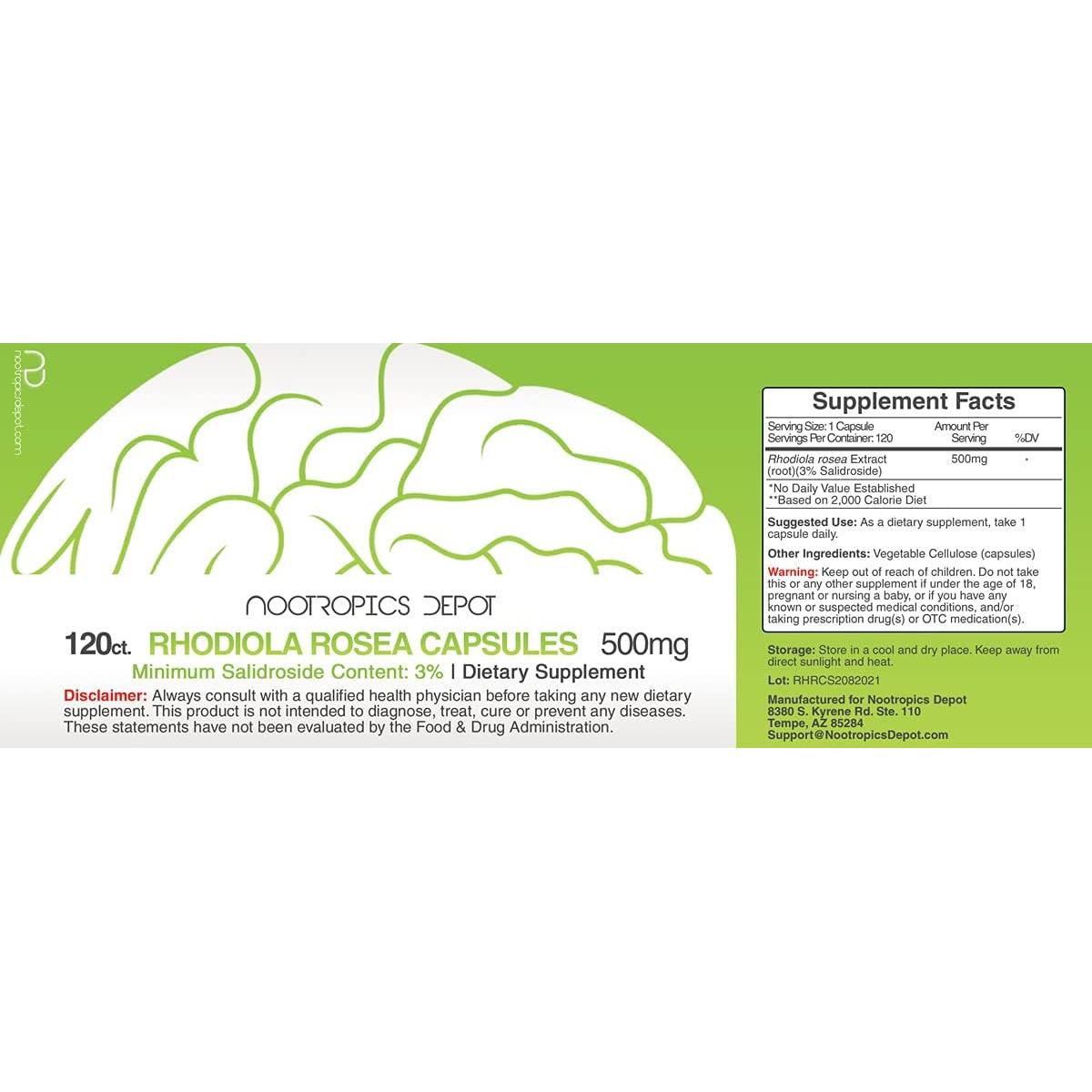 Cápsulas de Rhodiola Rosea 500mg 3% Salidrosido 120 Unidades