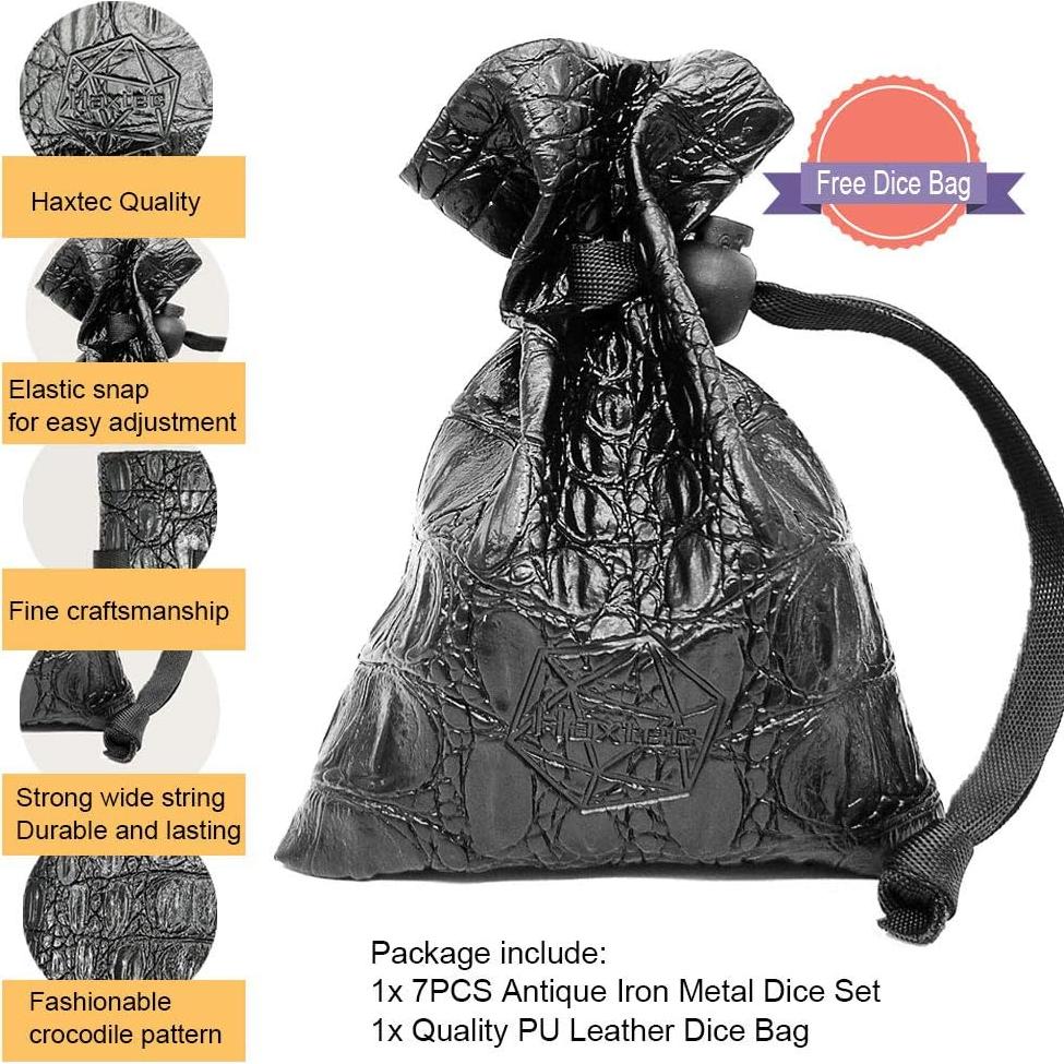 Juego de Dados DND Haxtec Hierro Antiguo 7PCS con Bolsa