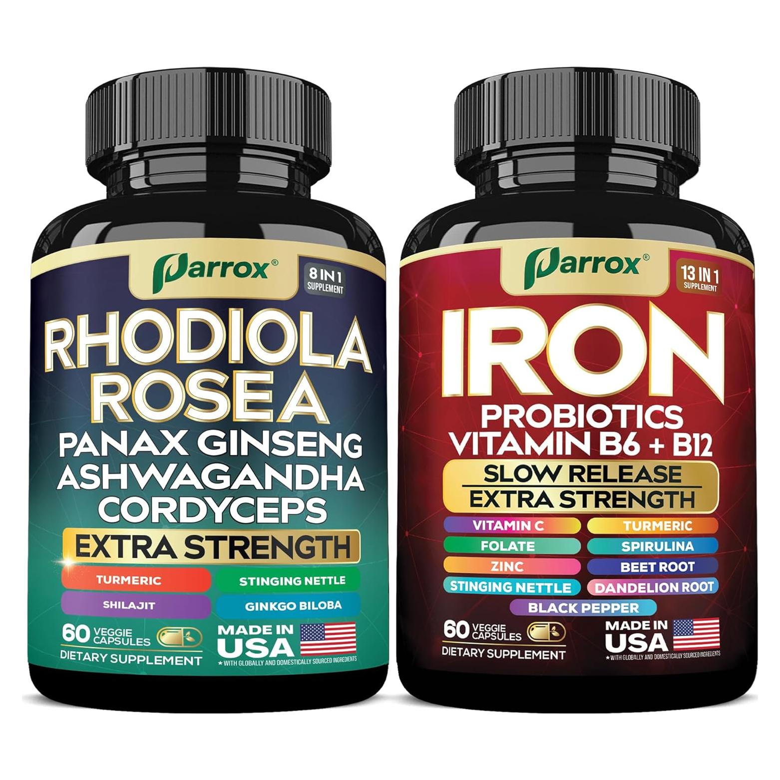 Suplemento Rhodiola 8-en-1 + Hierro 13-en-1 Parrox