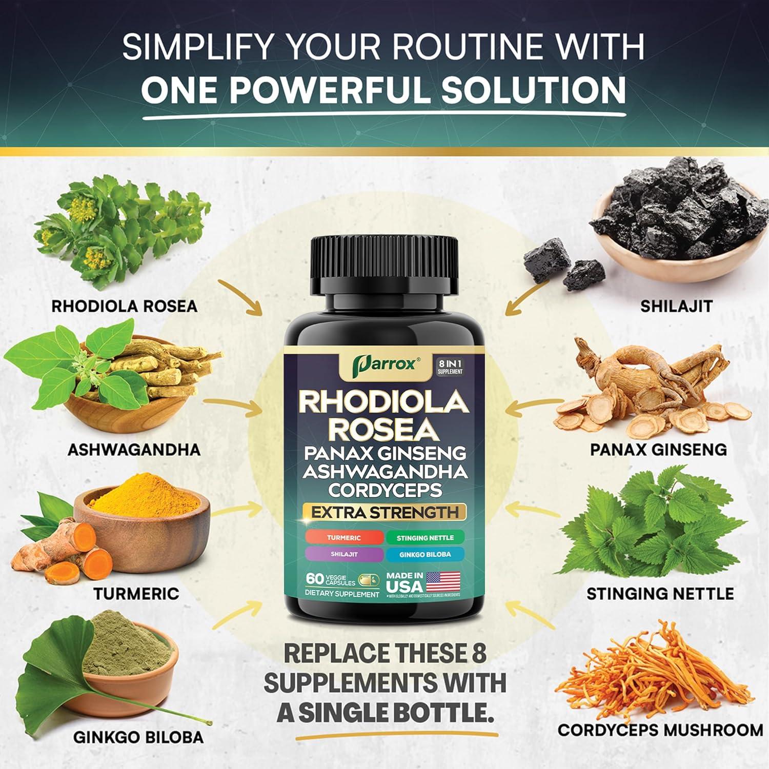 Suplemento Rhodiola 8-en-1 + Hierro 13-en-1 Parrox