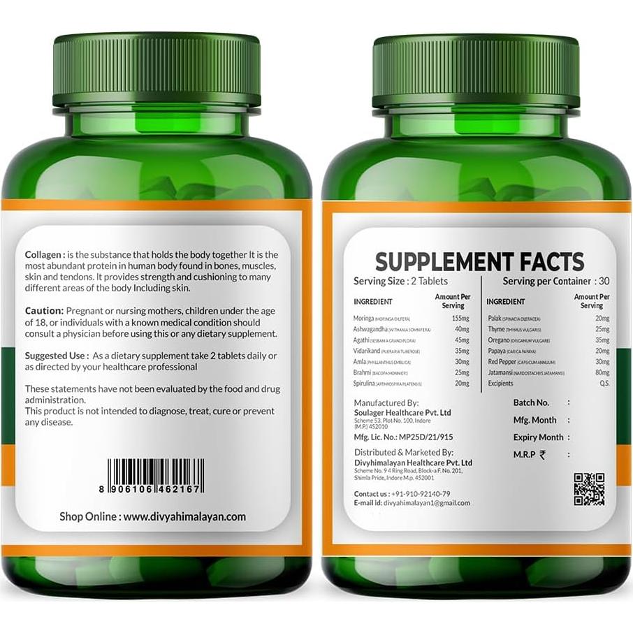 Cápsulas de Colágeno Veganas Divya Himalayan - 60 Unidades