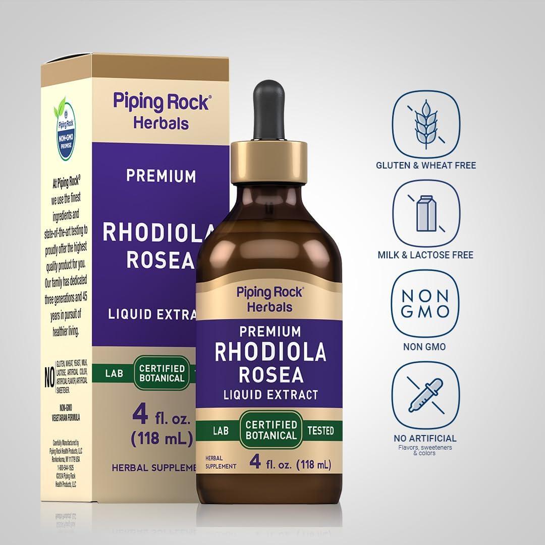 Tintura de Rhodiola Rosea Piping Rock 118 ml Vegetariana Sin Alcohol