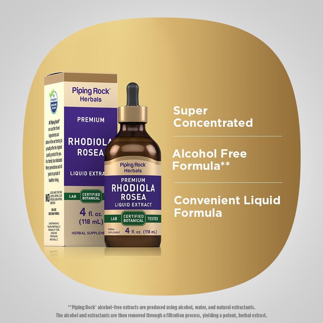 Tintura de Rhodiola Rosea Piping Rock 118 ml Vegetariana Sin Alcohol
