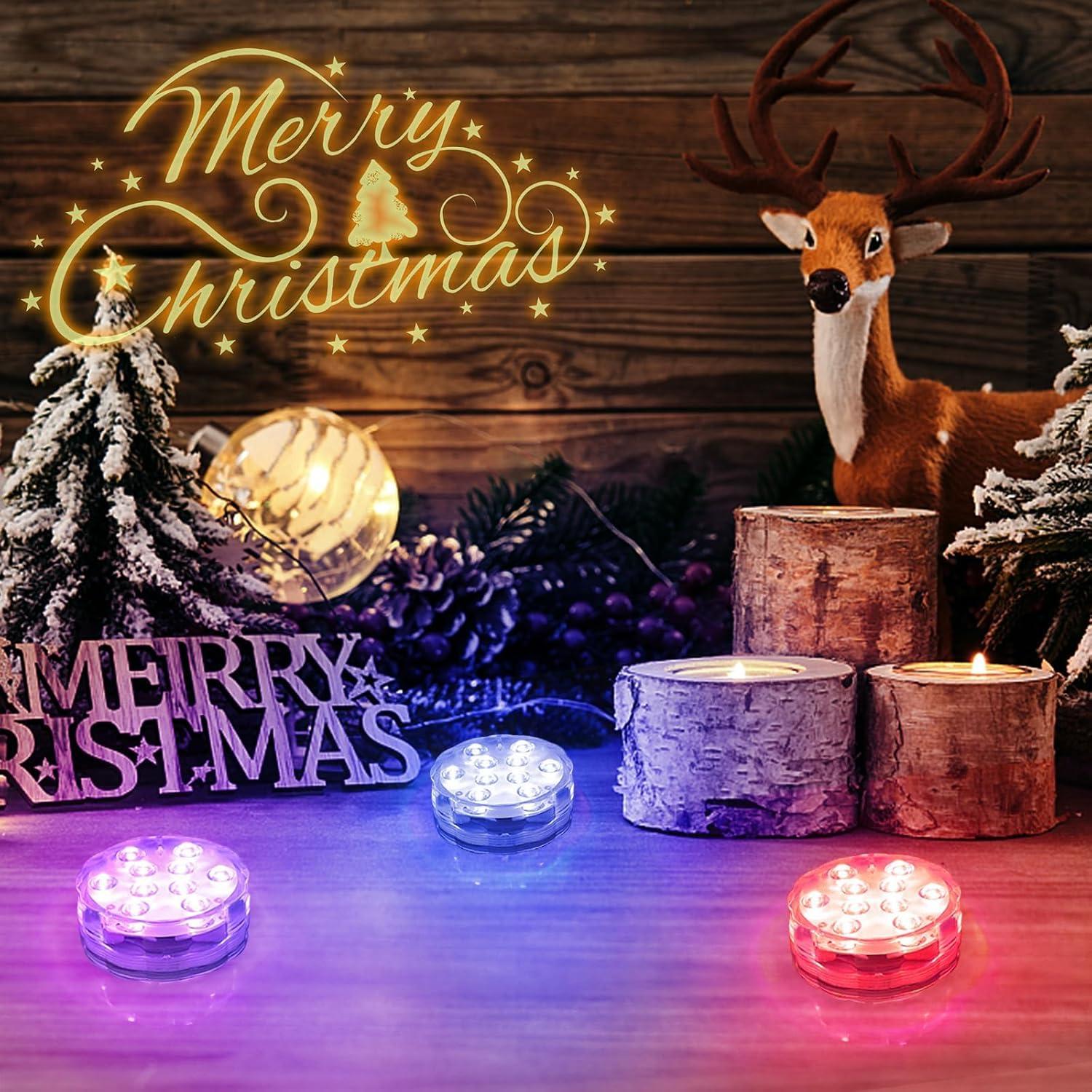 Luces LED sumergibles Qoolife RGB con control remoto - Paquete de 4