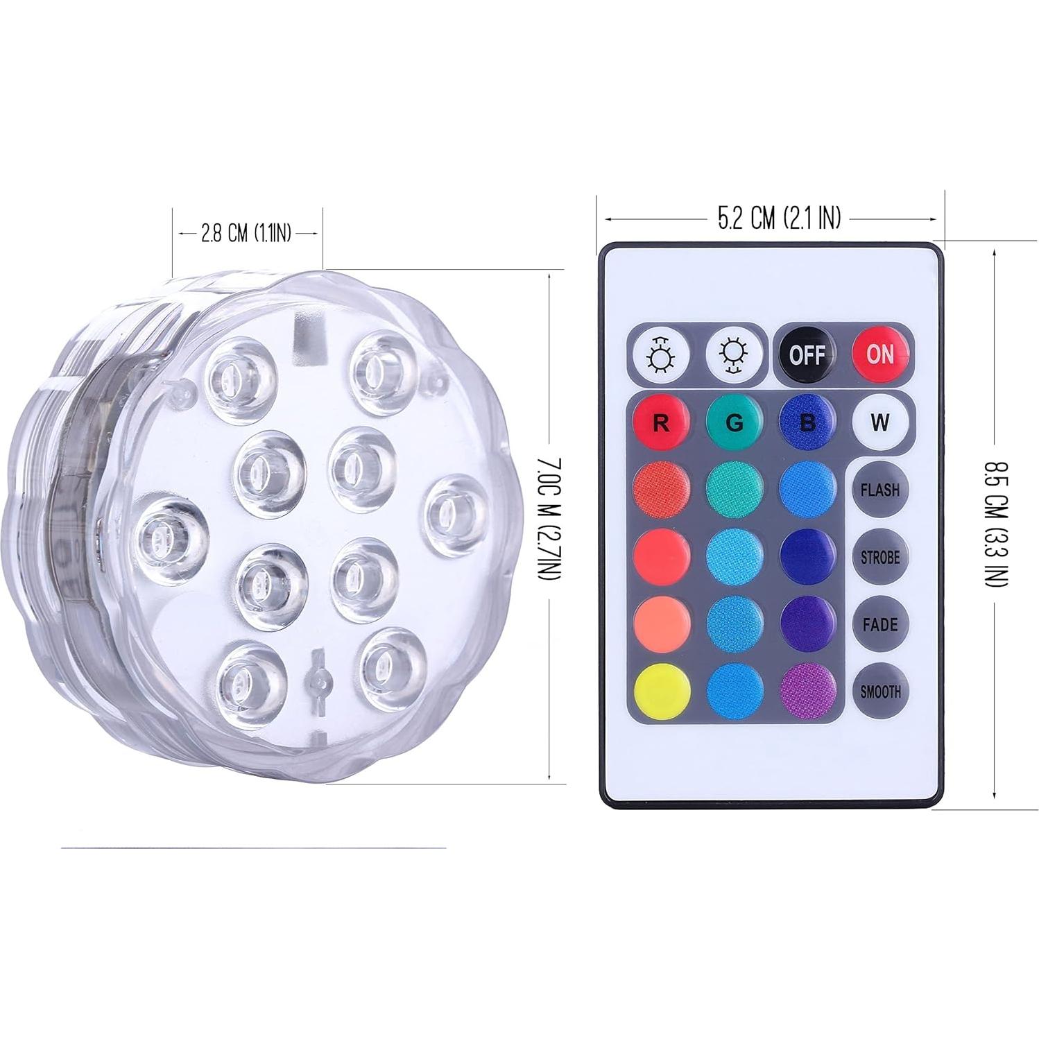 Luces LED sumergibles Qoolife RGB con control remoto - Paquete de 4