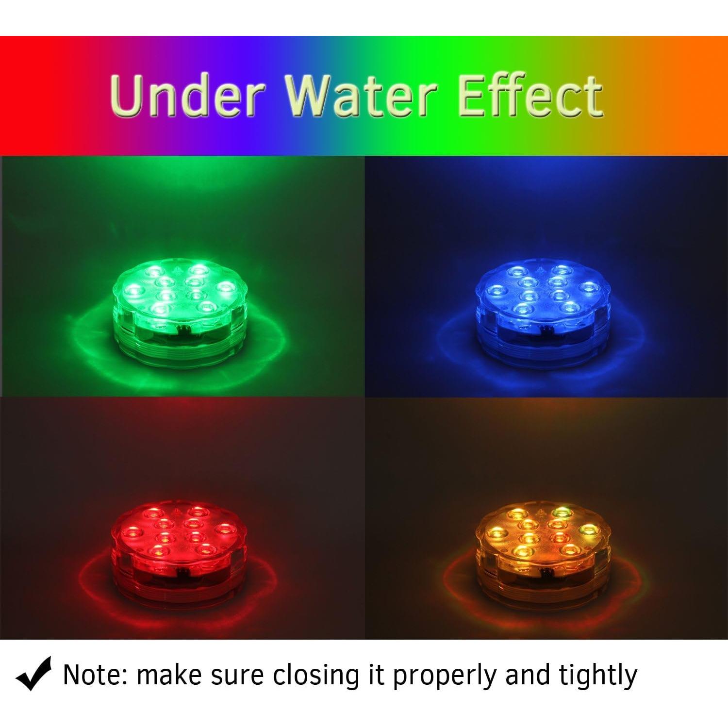 Luces LED sumergibles Qoolife RGB con control remoto - Paquete de 4