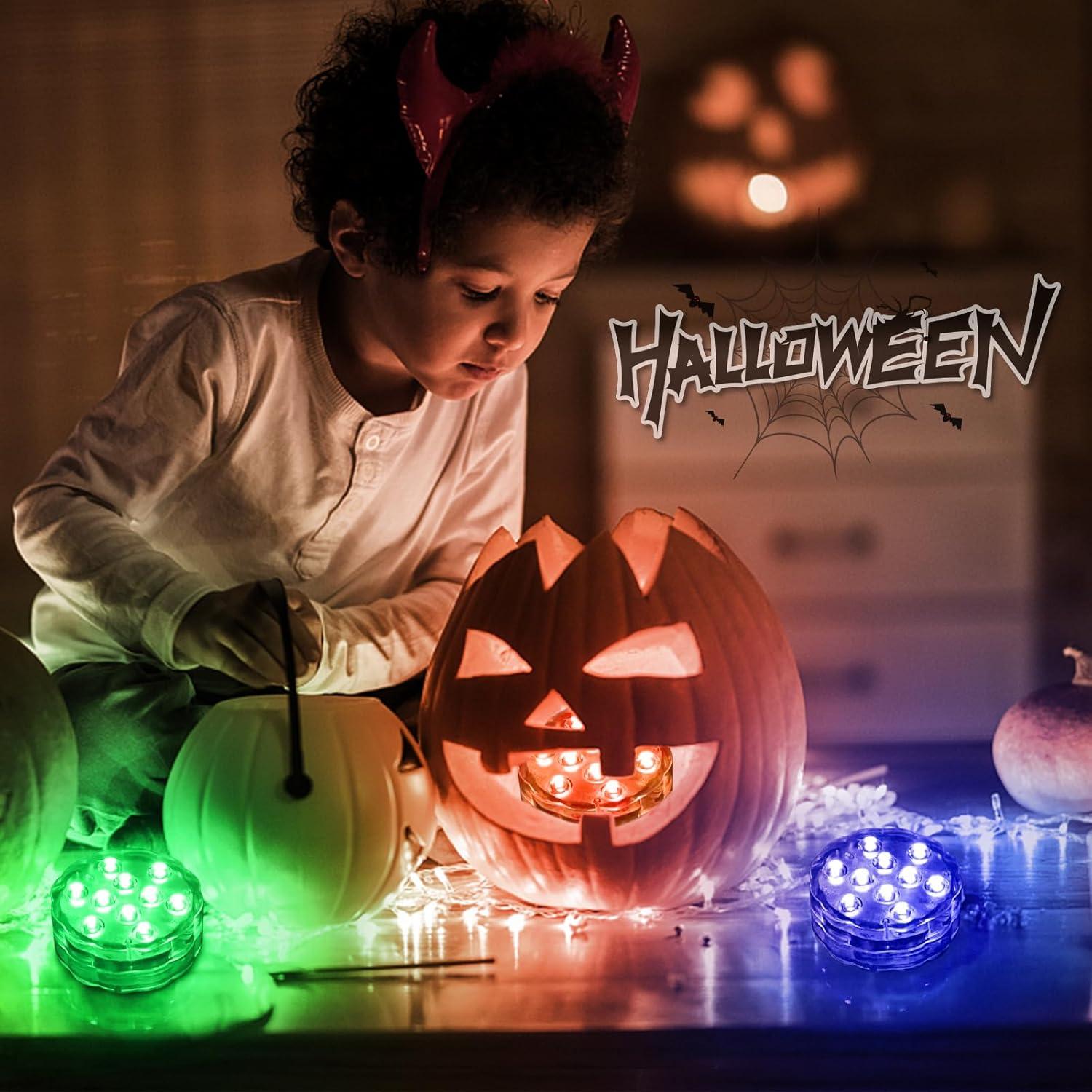 Luces LED sumergibles Qoolife RGB con control remoto - Paquete de 4