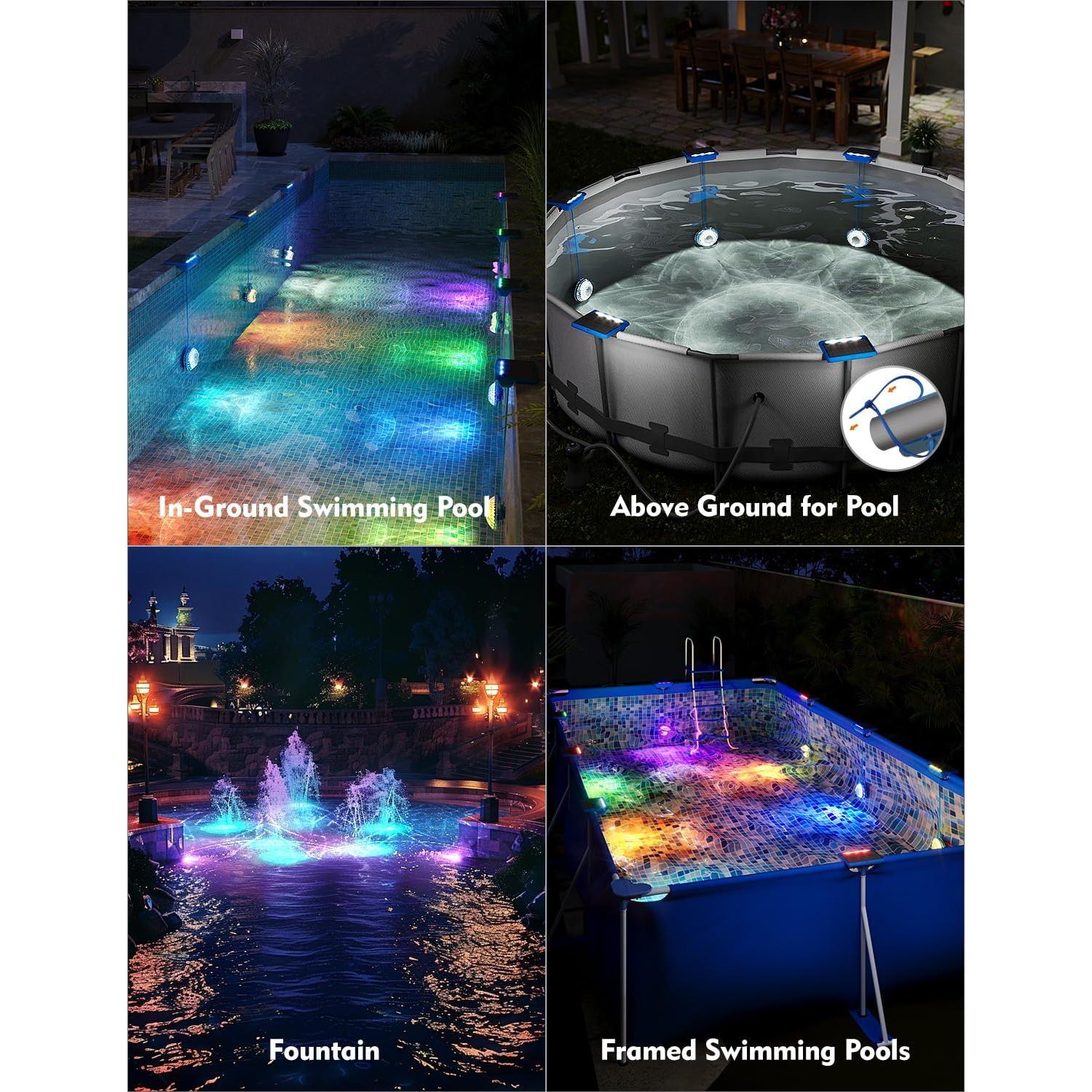 Luces LED Solares para Piscina MOFOYEAH 4 Paquetes IP68 16 Colores