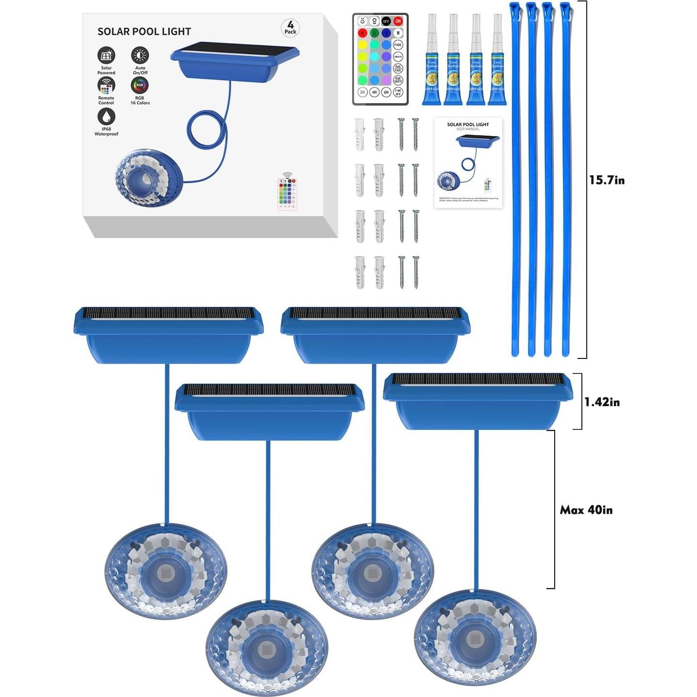 Luces LED Solares para Piscina MOFOYEAH 4 Paquetes IP68 16 Colores