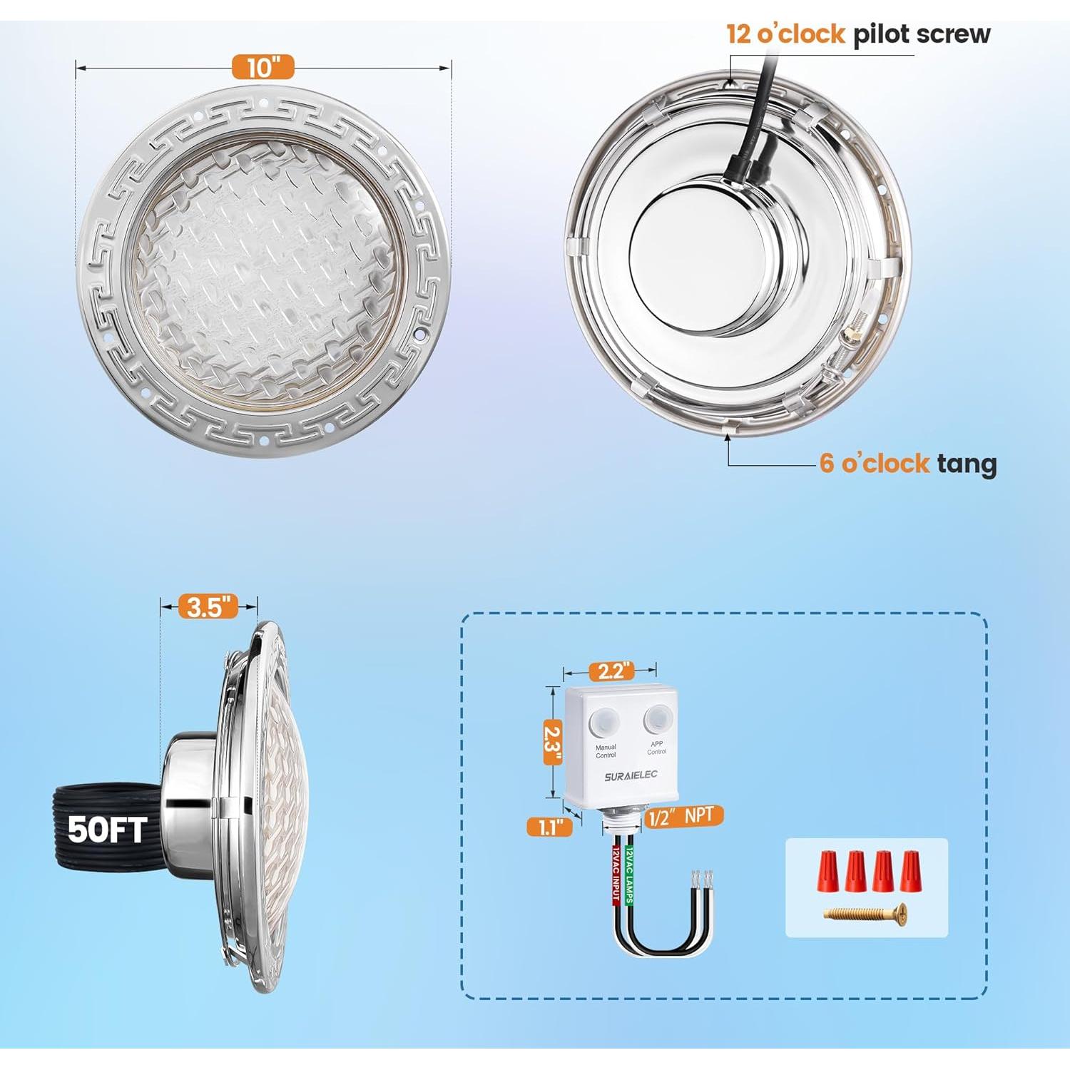 Luz LED Inteligente SURAIELEC 12V 35W para Piscina 10"