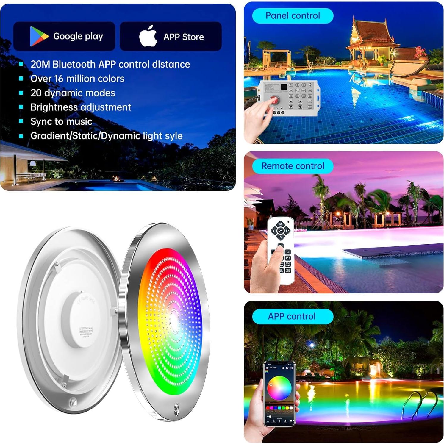 Luces LED Subacuáticas PoCare 10" 54W para Piscina Inground