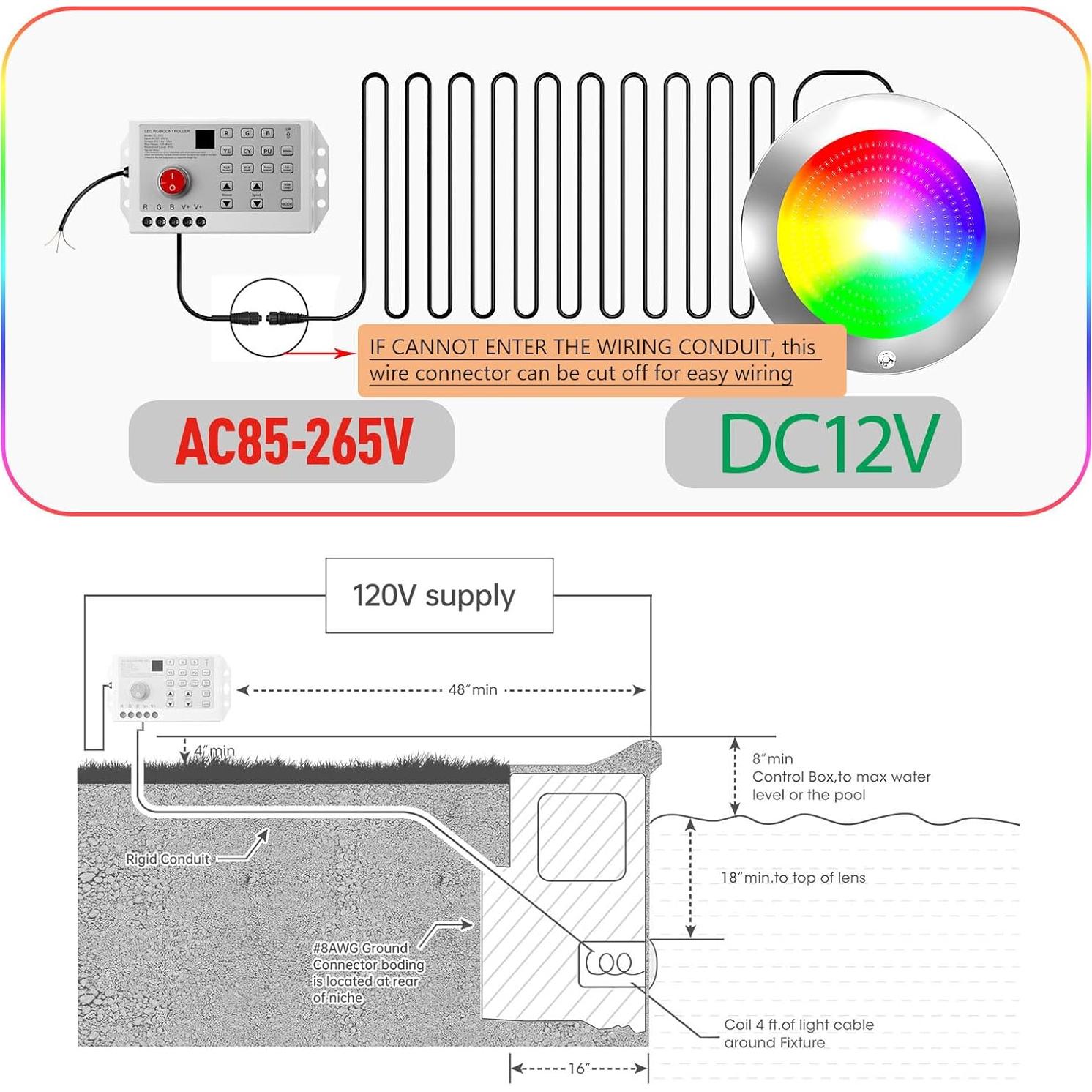 Luces LED Subacuáticas PoCare 10" 54W para Piscina Inground