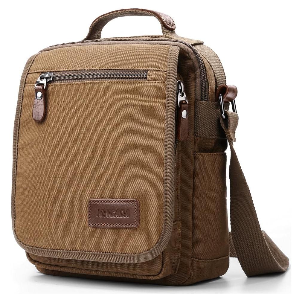 Bolsa Mensajera XINCADA Lona Café 21x9.5x26 cm Ajustable