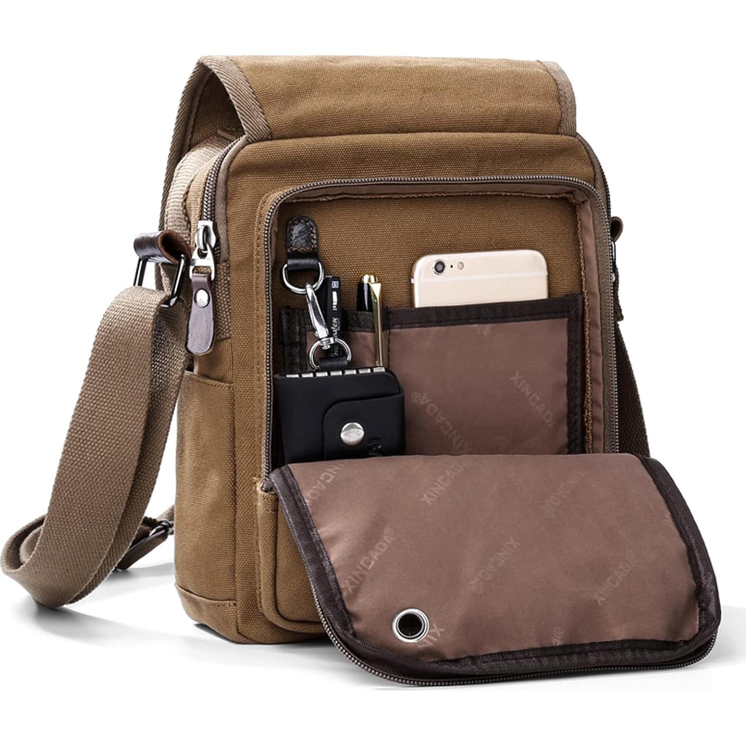 Bolsa Mensajera XINCADA Lona Café 21x9.5x26 cm Ajustable