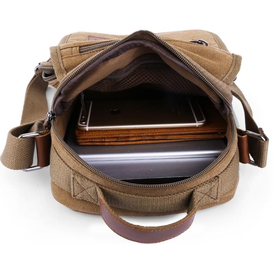 Bolsa Mensajera XINCADA Lona Café 21x9.5x26 cm Ajustable