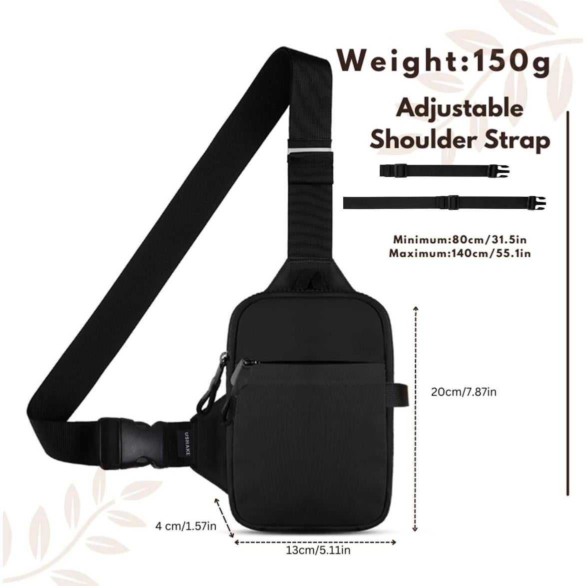 Bolsa Cruzada USHAKE Negra para Hombres y Mujeres - 27.4x21 cm