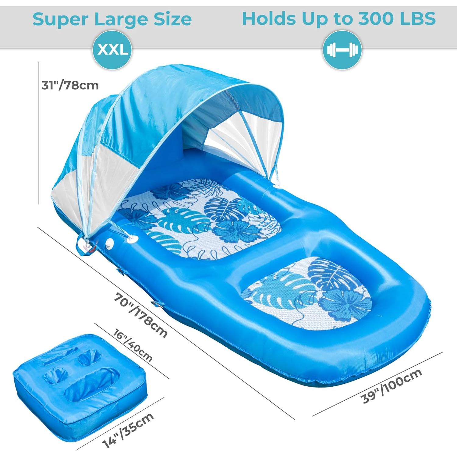 Flotador Inflable Cubierto de Tela POOLACC 178x100cm con Dosel