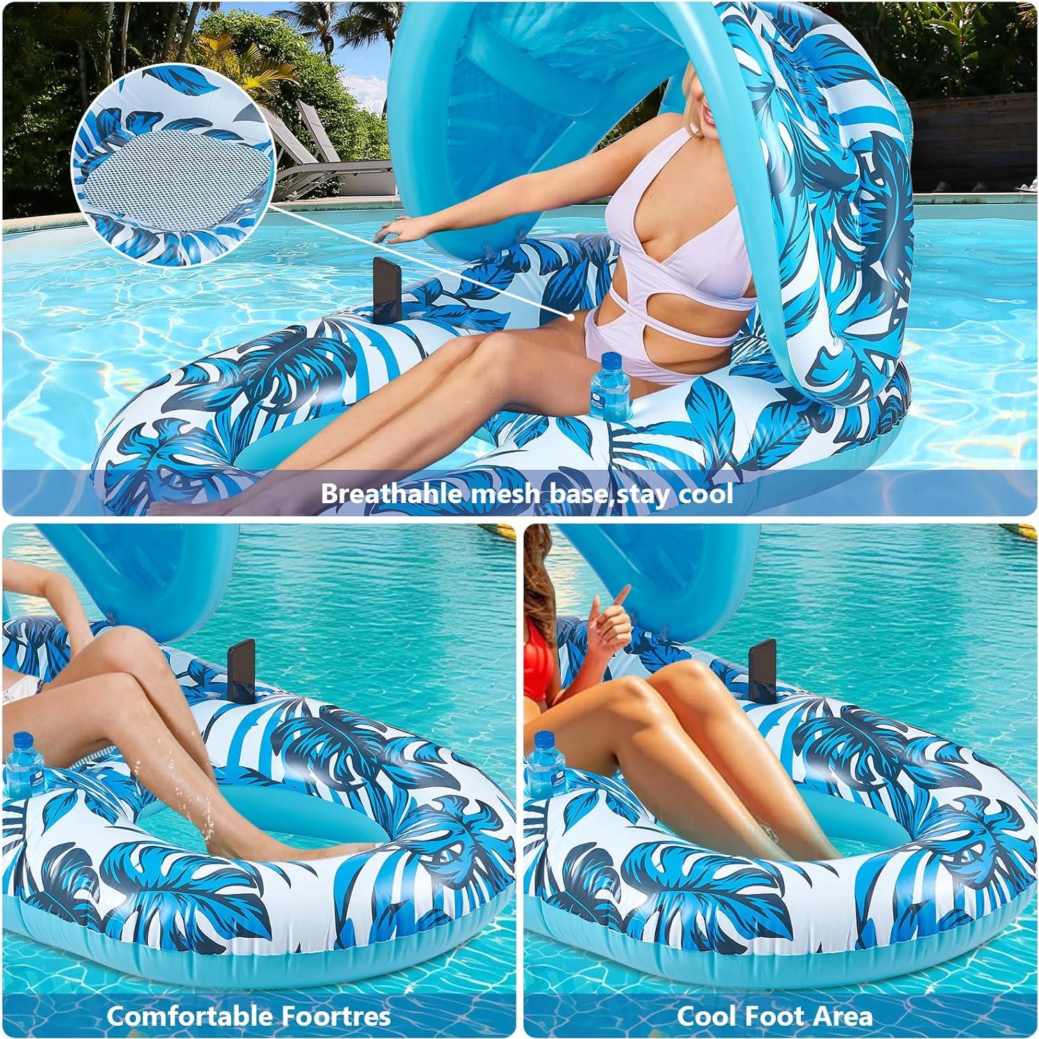 Flotador Inflable FUFVUTI con Dosel y Portavasos 145x85cm