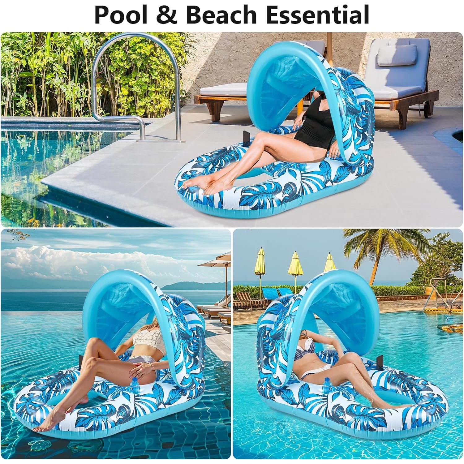 Flotador Inflable FUFVUTI con Dosel y Portavasos 145x85cm