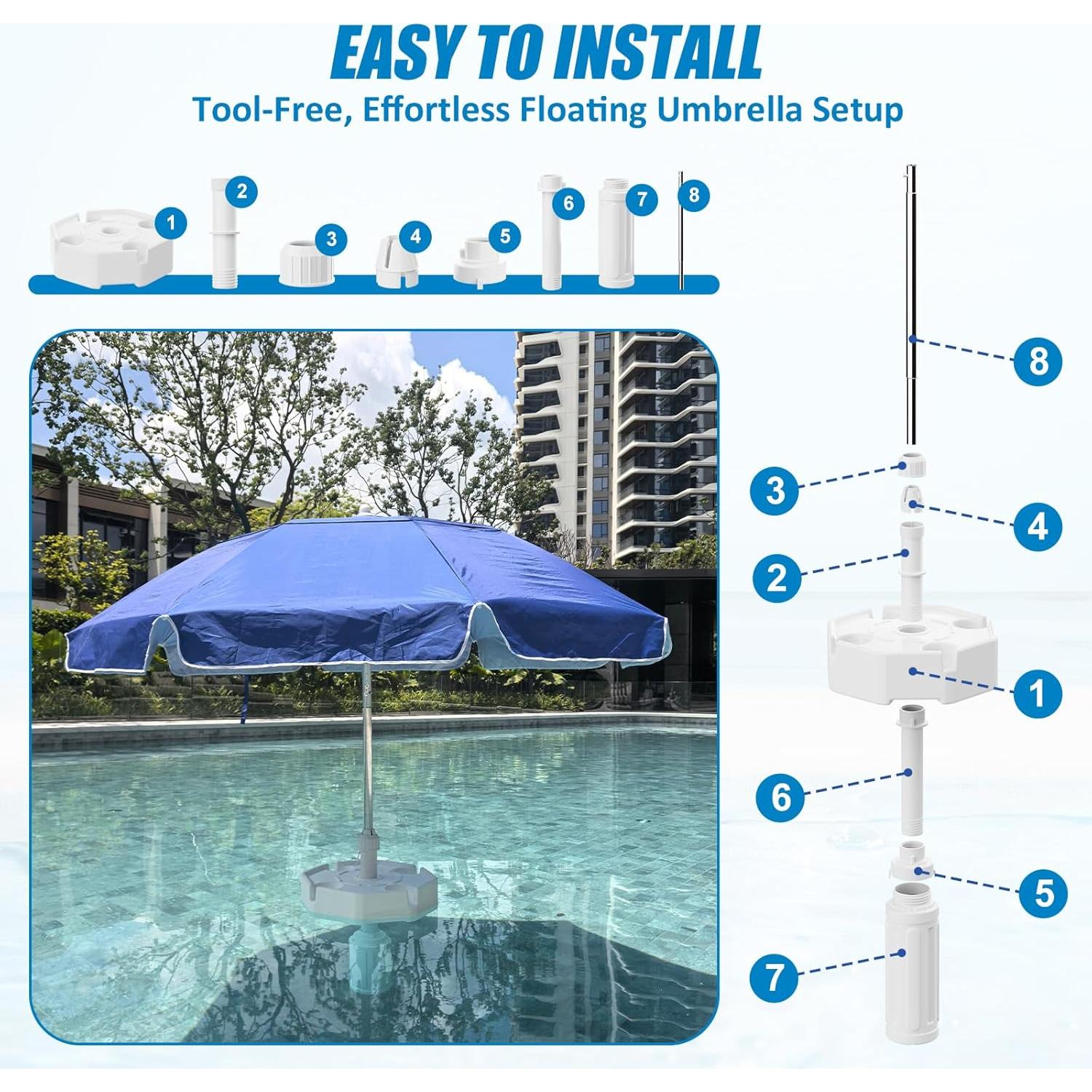 Paraguas Flotante OceanaFlow para Piscina 2.04m con Base