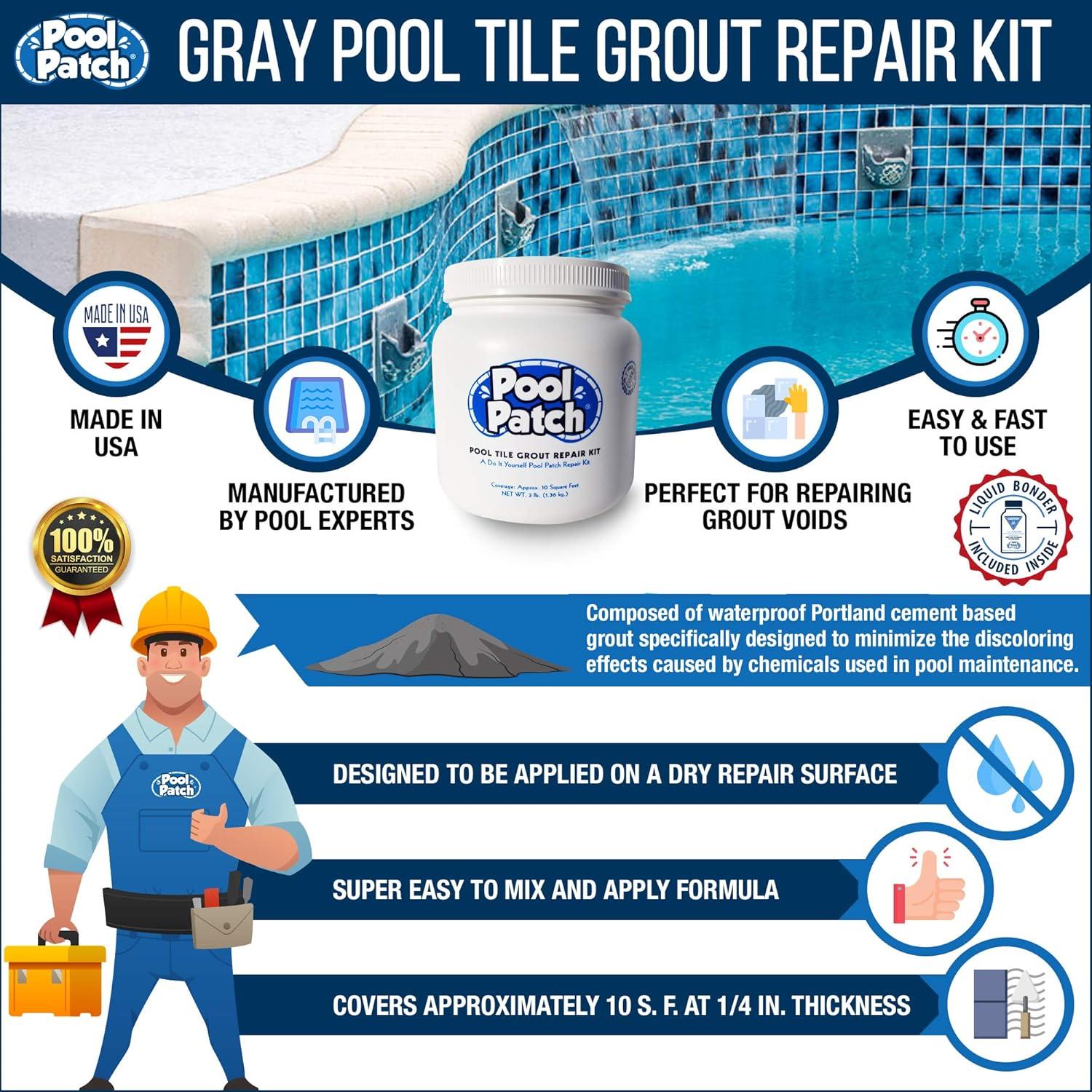 Kit de Reparación de Lechada para Azulejos de Piscina Pool Patch 1.36 kg Gris