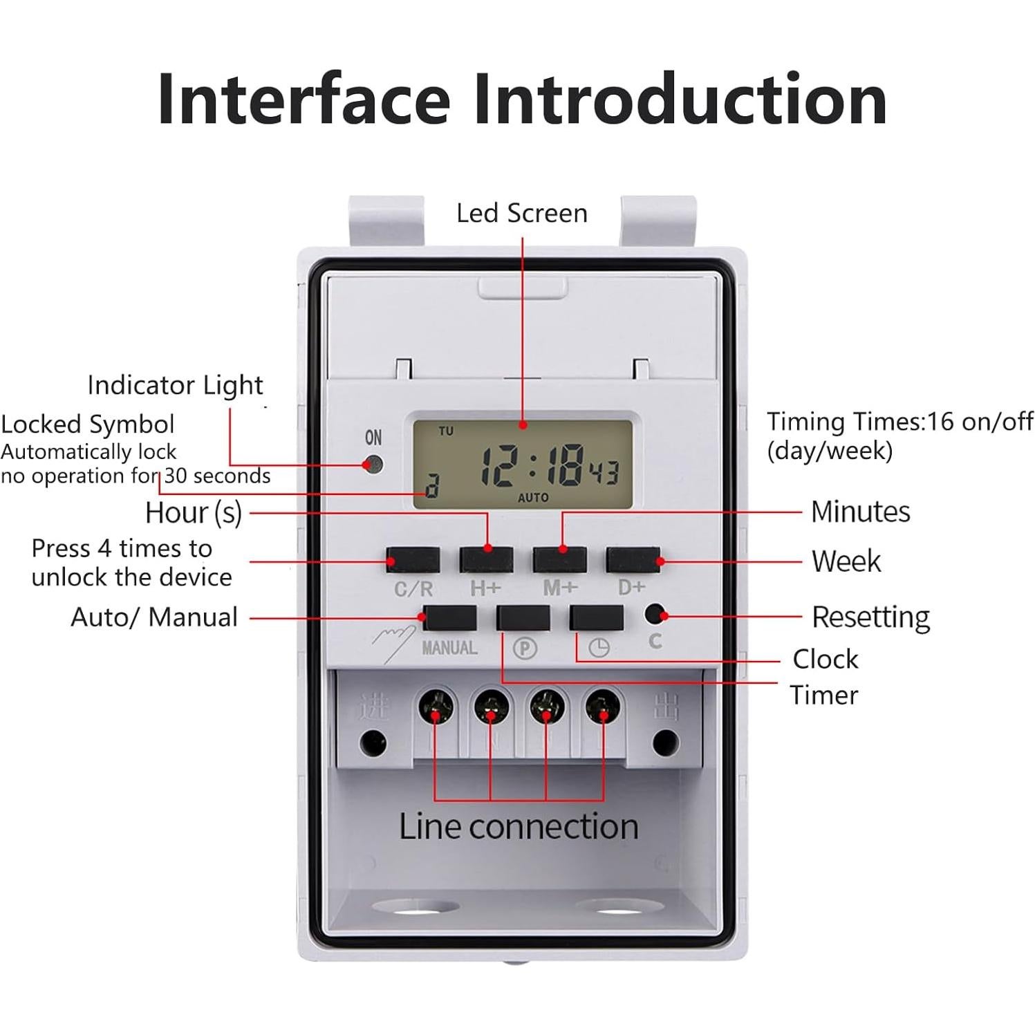 Interruptor Temporizador Digital Tectary 40A 16 Programaciones