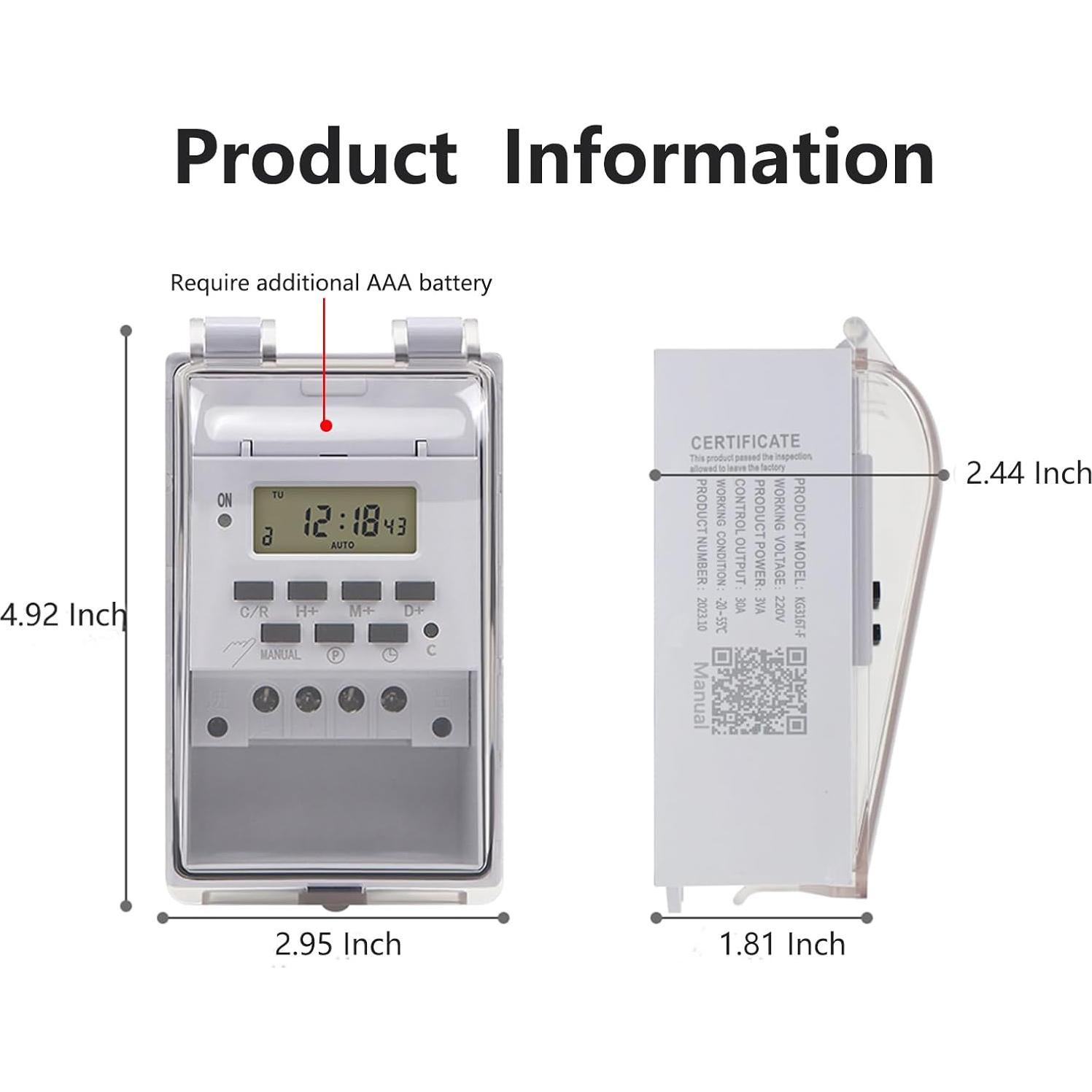 Interruptor Temporizador Digital Tectary 40A 16 Programaciones