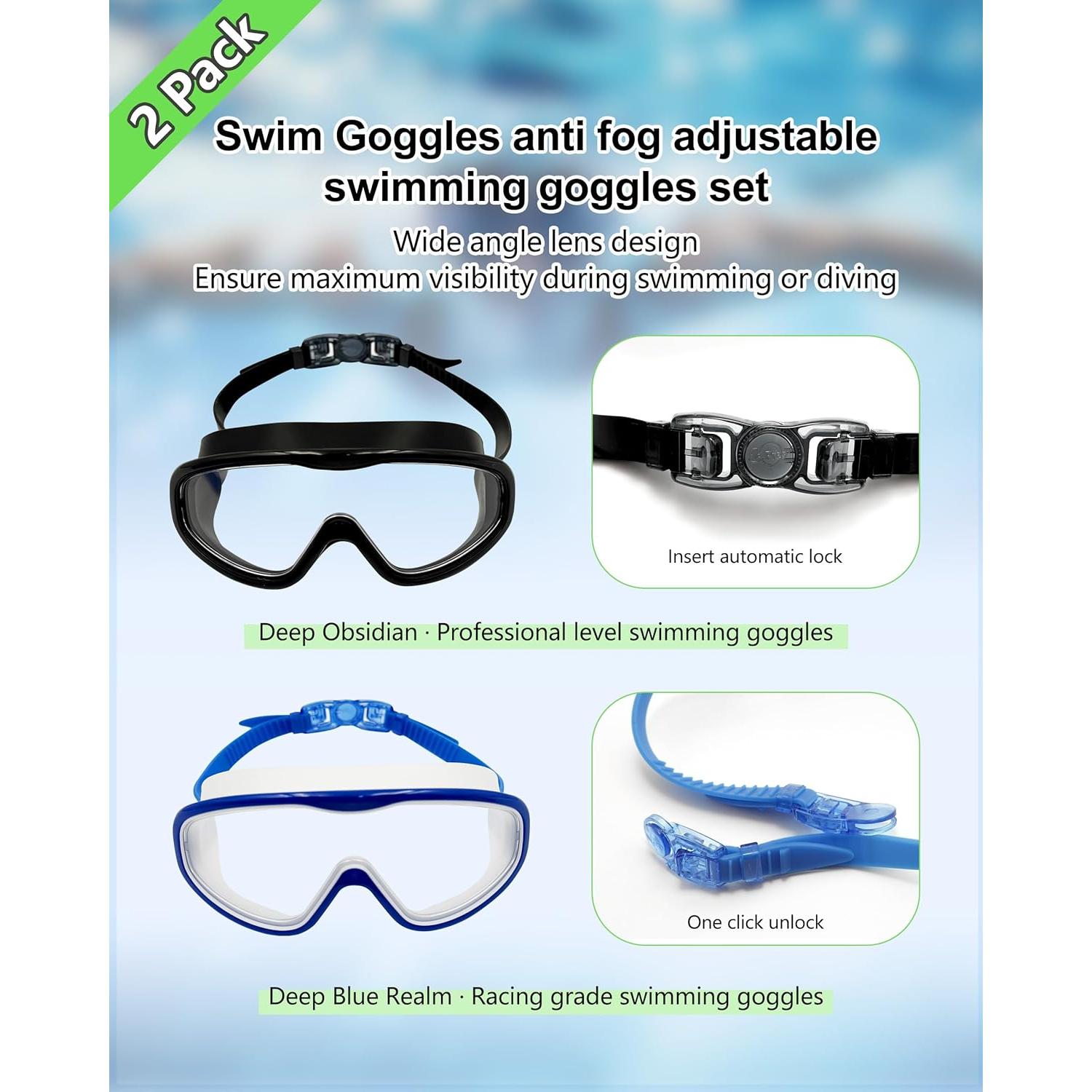 Paquete de 2 Gafas de Natación Yoocixu con Antivaho y UV400