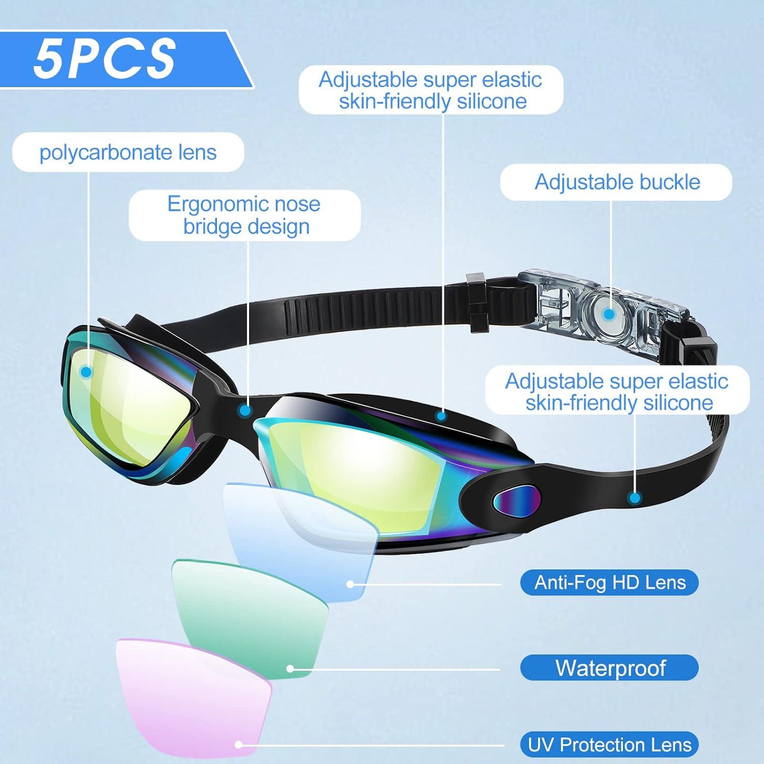 Macarrie 5 Pares de Gafas de Natación Antivaho para Adultos y Niños