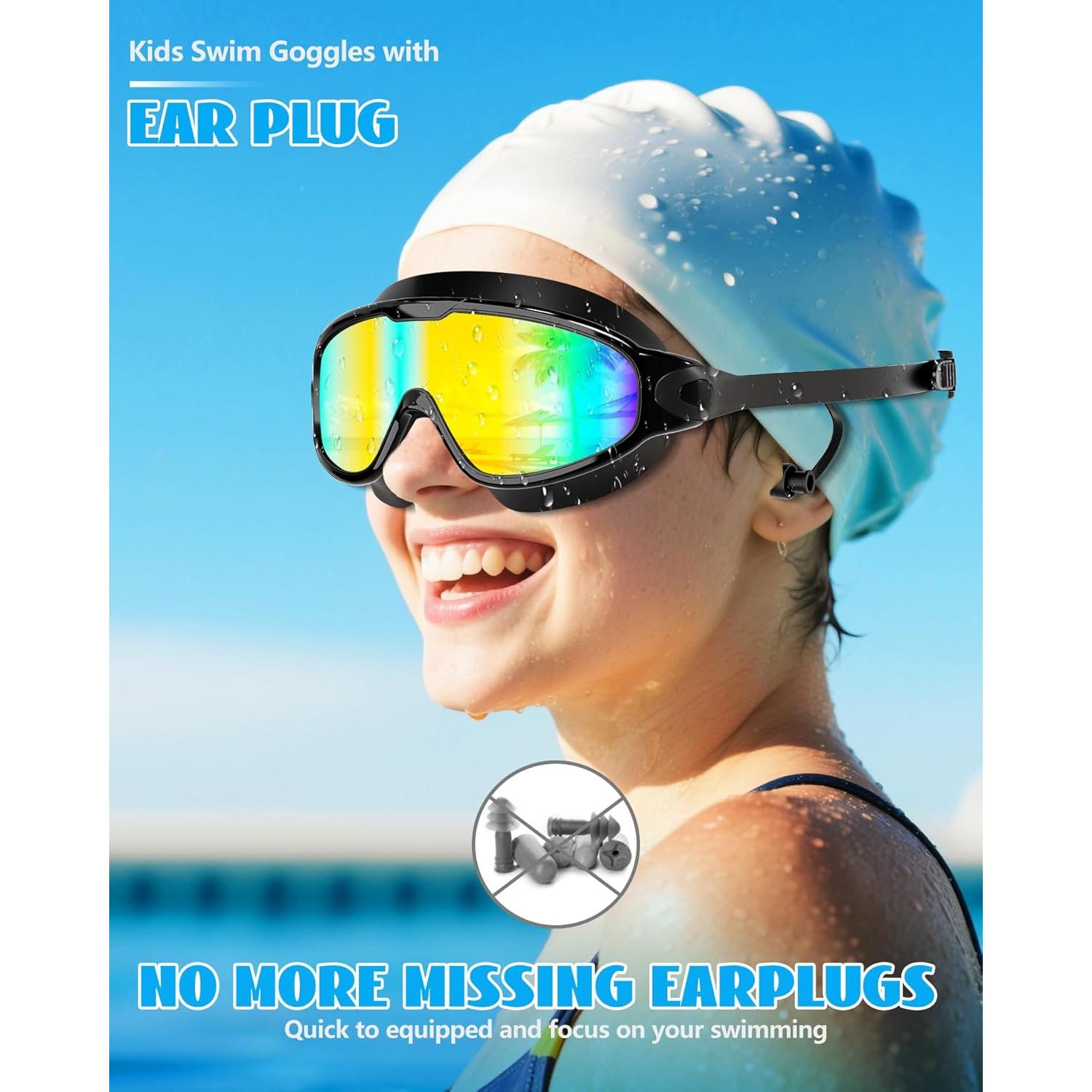 Gafas de Natación Aegend para Niños con Tapones Antivaho UV