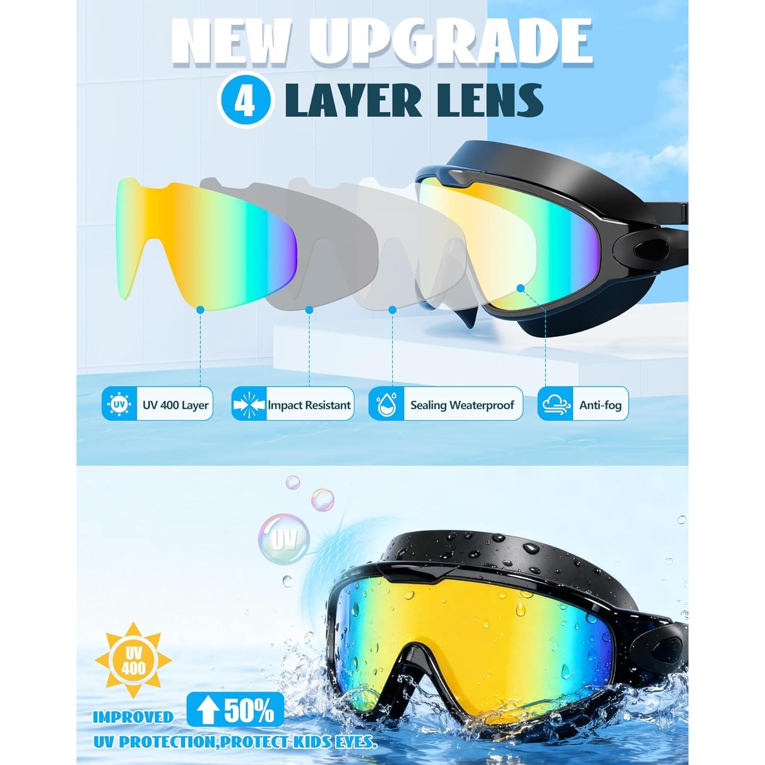 Gafas de Natación Aegend para Niños con Tapones Antivaho UV