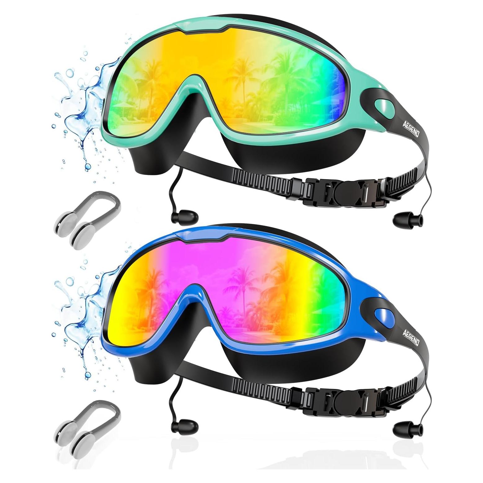 Gafas de Natación Aegend Adultos Anti-Niebla UV con Tapones