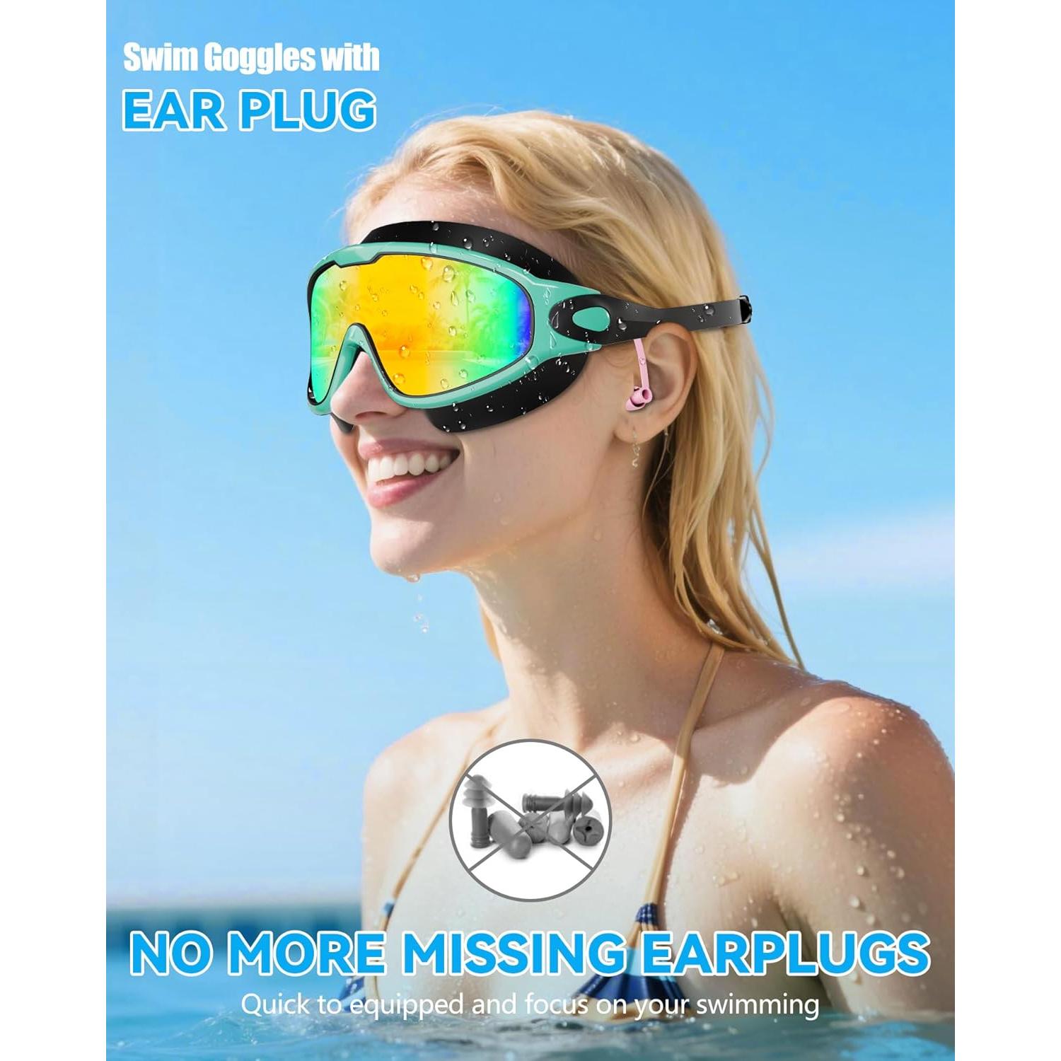 Gafas de Natación Aegend Adultos Anti-Niebla UV con Tapones