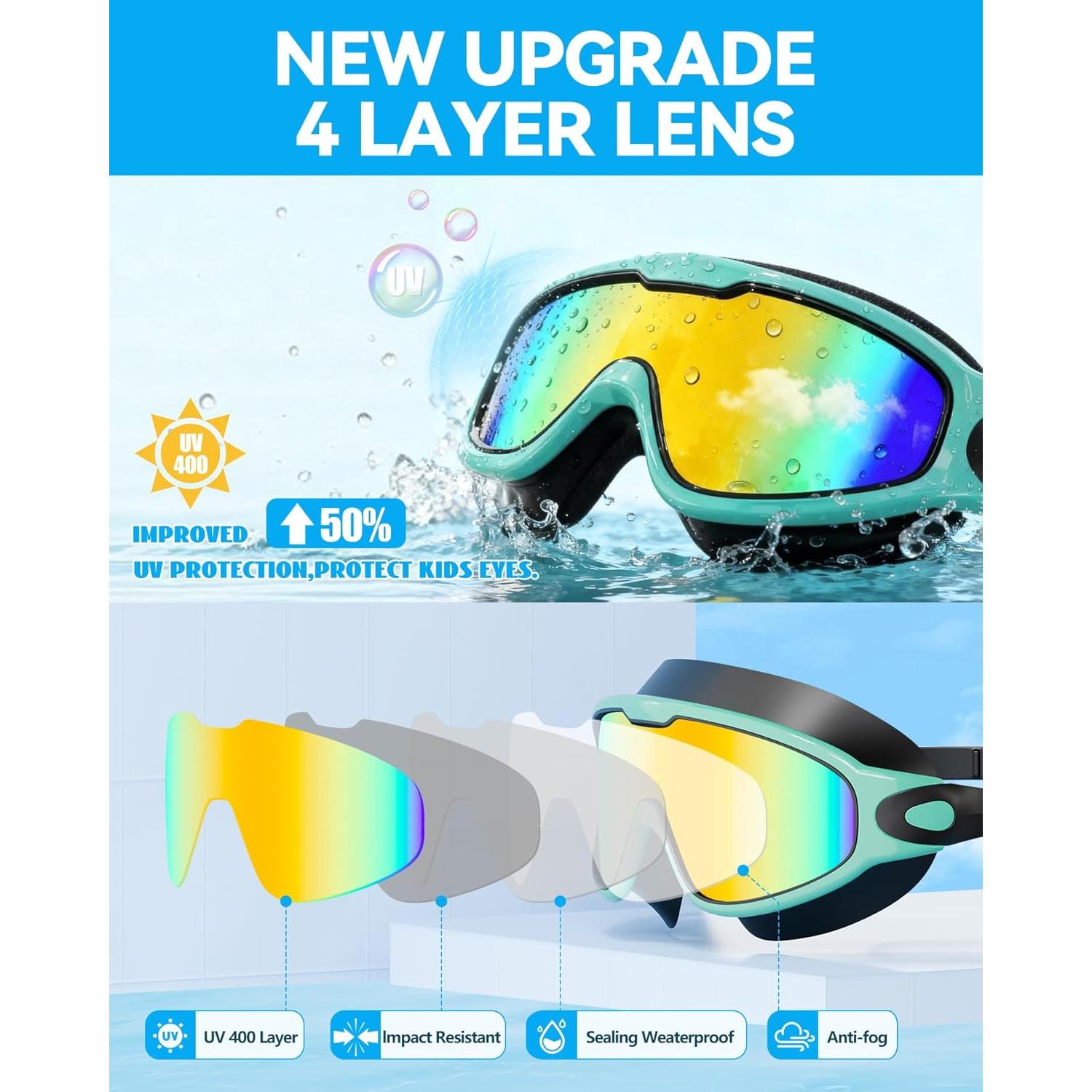 Gafas de Natación Aegend Adultos Anti-Niebla UV con Tapones