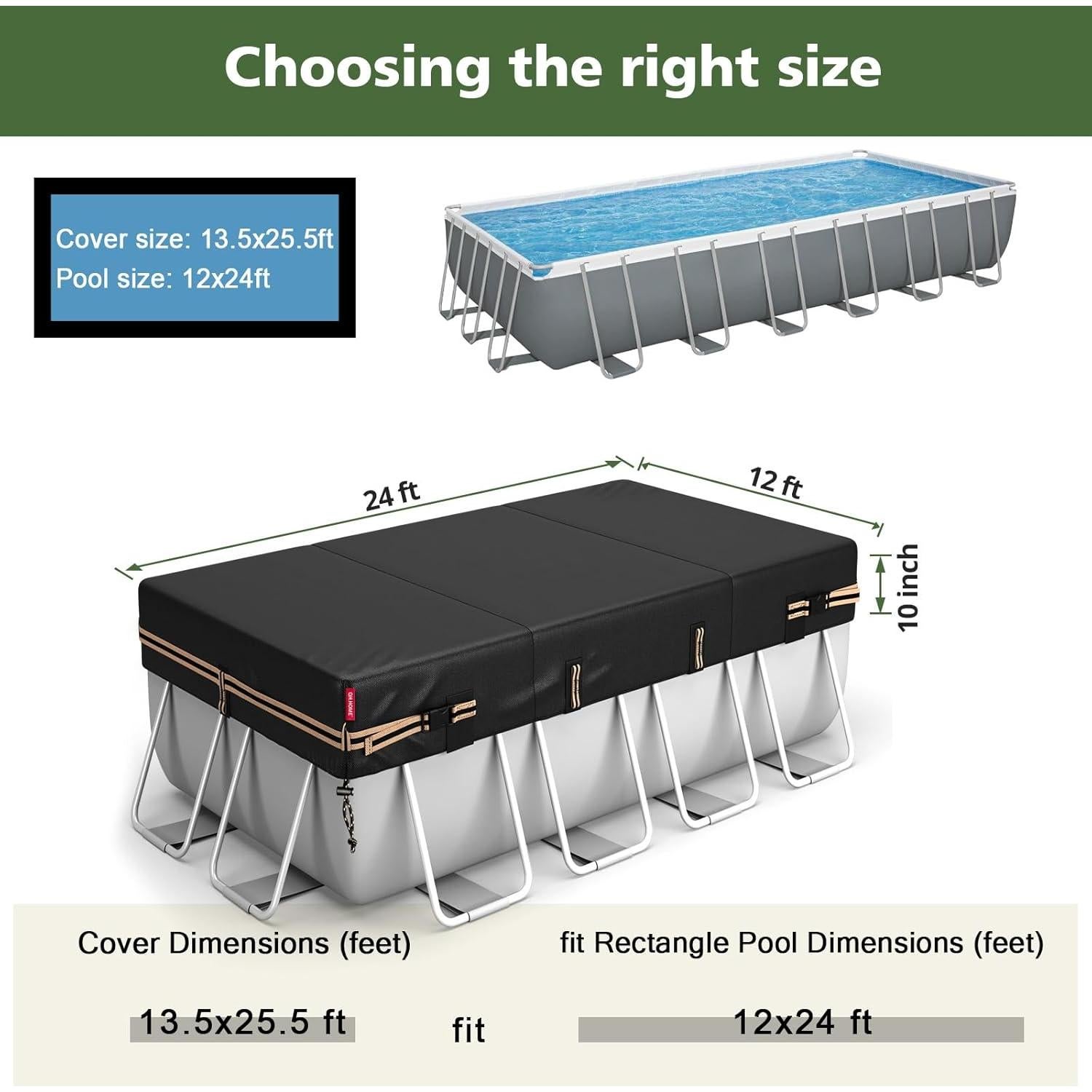 Cubierta Rectangular para Piscina QH.HOME 3.66x7.32 m Resistente