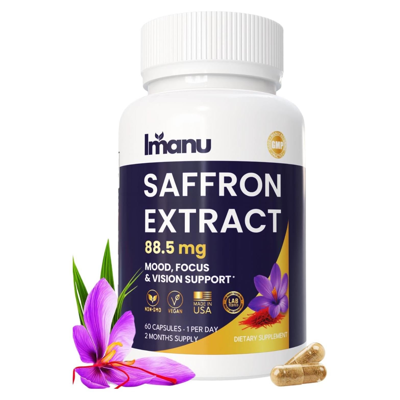 Suplemento de Azafrán Orgánico Imanu 60 Cápsulas Veganas 88.5mg