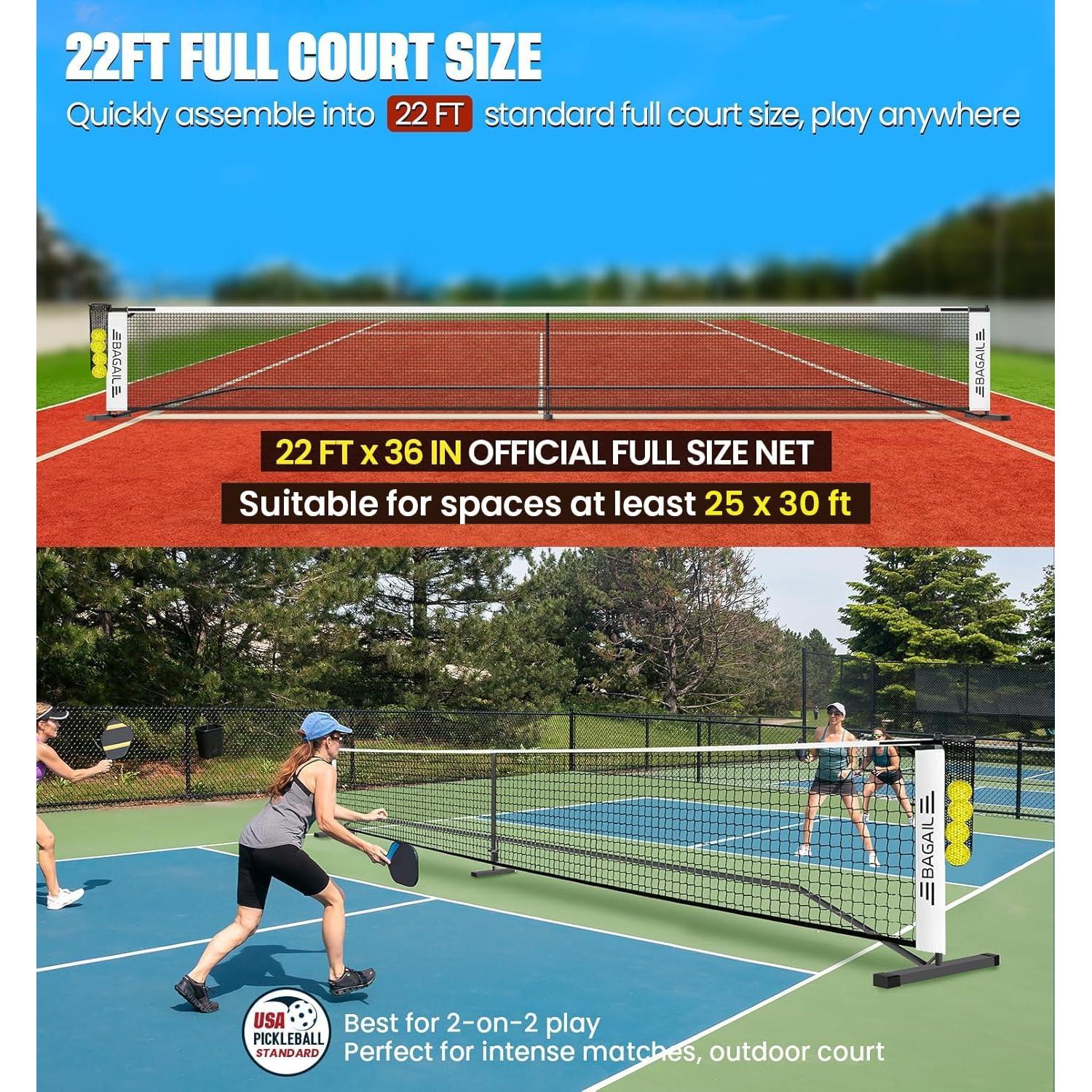 Red de Pickleball Portátil BAGAIL 6.7m con Recogedor y Bolsa