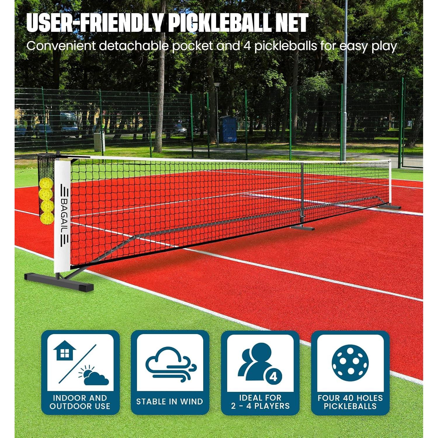 Red de Pickleball Portátil BAGAIL 6.7m con Recogedor y Bolsa