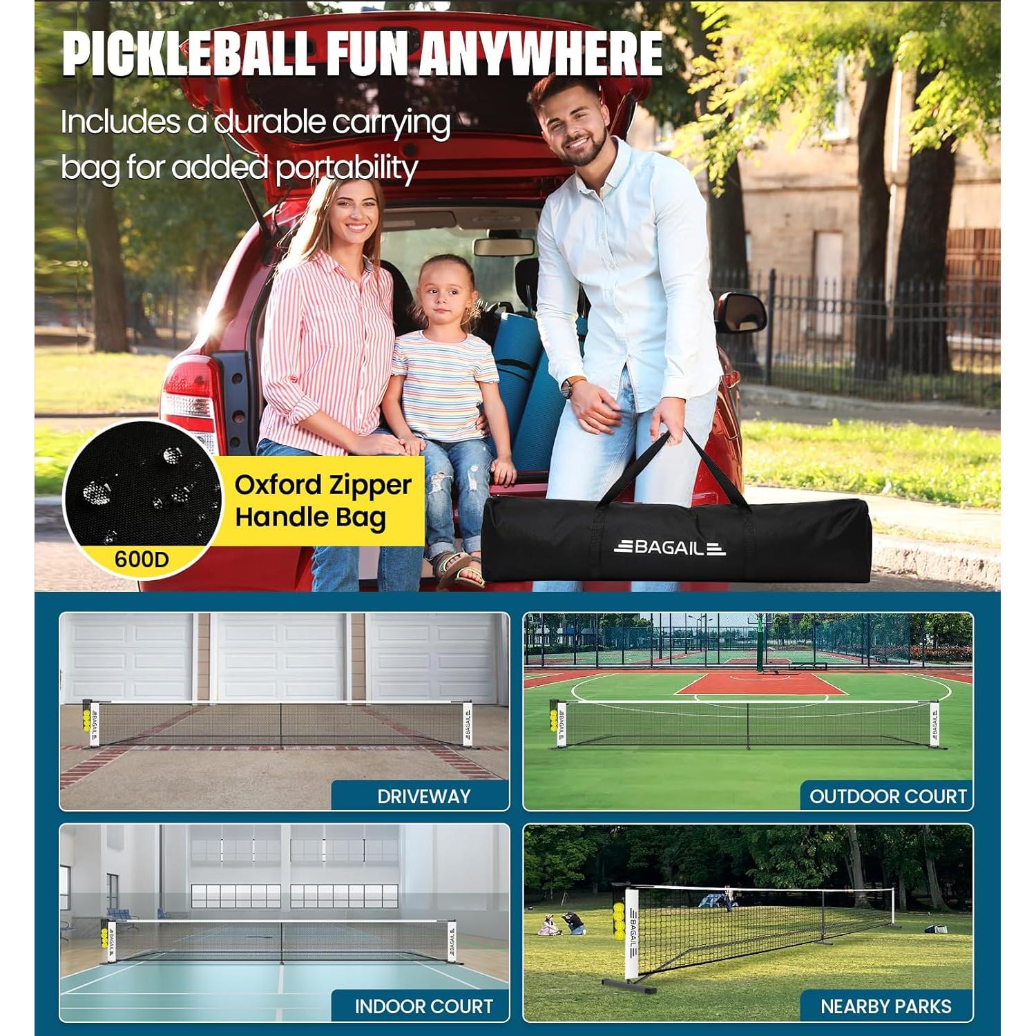Red de Pickleball Portátil BAGAIL 6.7m con Recogedor y Bolsa