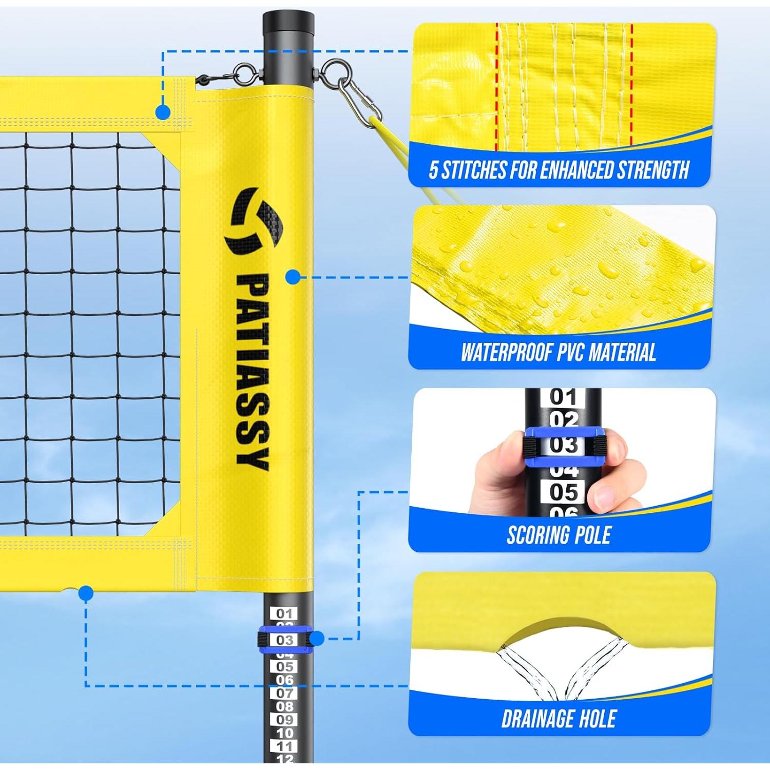 Red de Voleibol Portátil Patiassy con Postes Ajustables y Voleibol