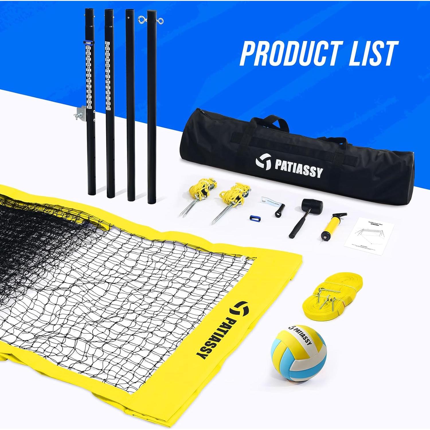 Red de Voleibol Portátil Patiassy con Postes Ajustables y Voleibol