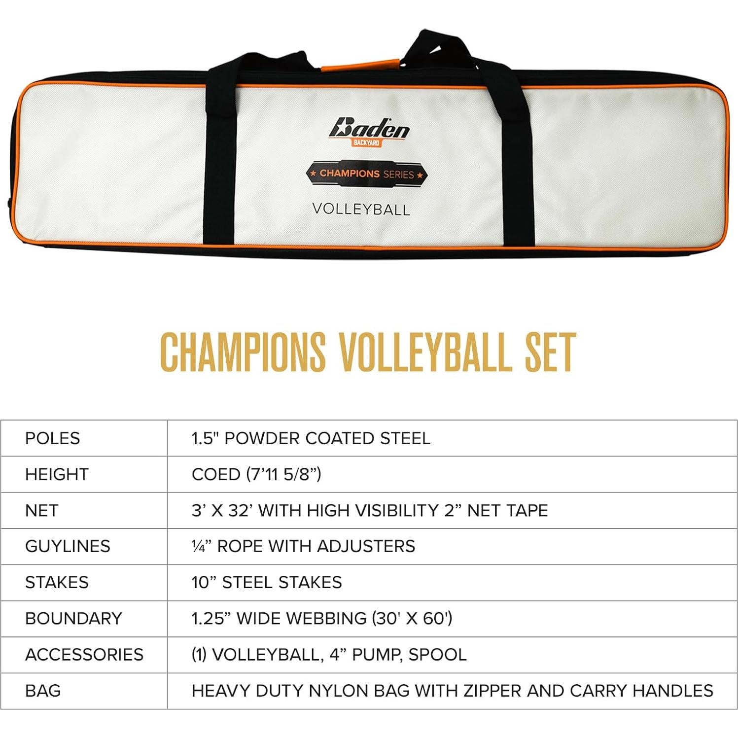 Conjunto de Red de Voleibol Baden Serie Campeones 9.75m x 0.91m